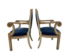 Pair of 19th Century Gold Gilt and Painted Empire Armchairs