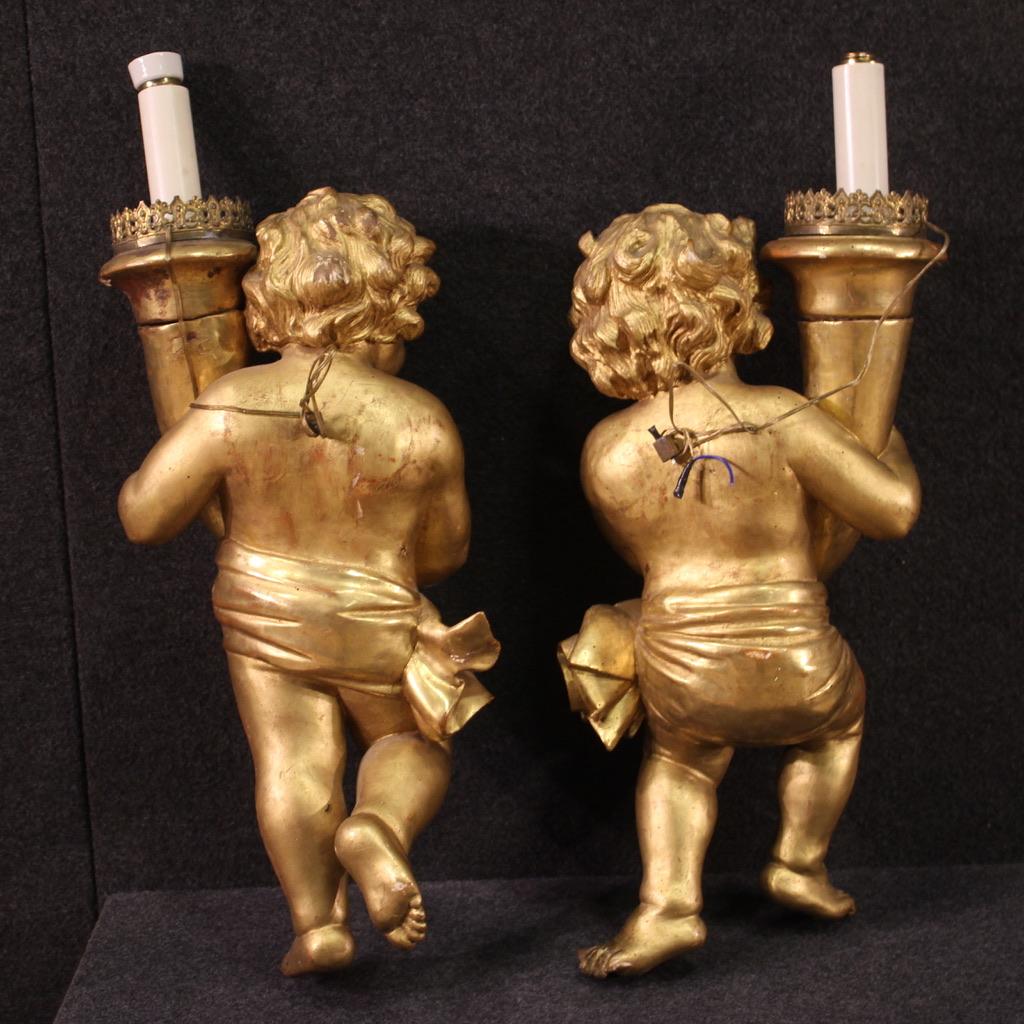 Pair of 19th Century Gold Wood Italian Cherubs Sculptures, 1830 8