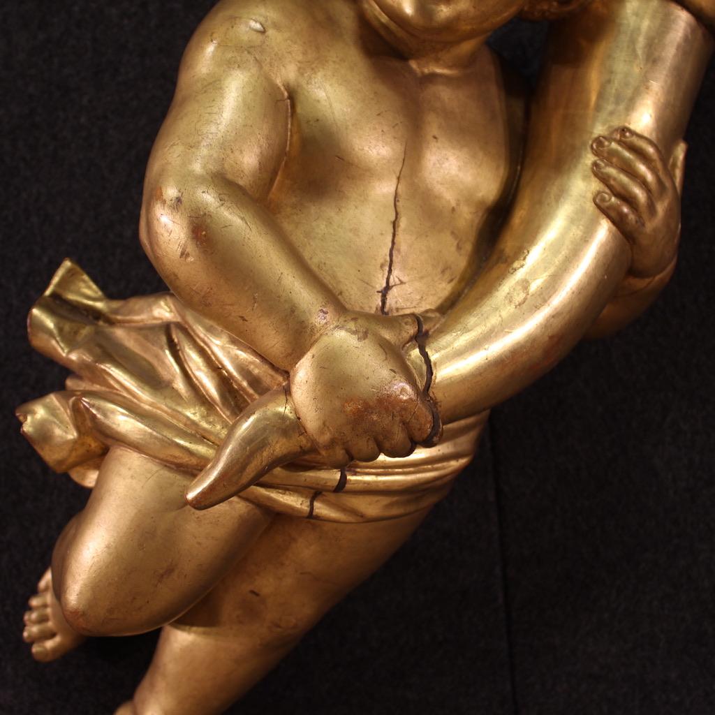 Pair of 19th Century Gold Wood Italian Cherubs Sculptures, 1830 4
