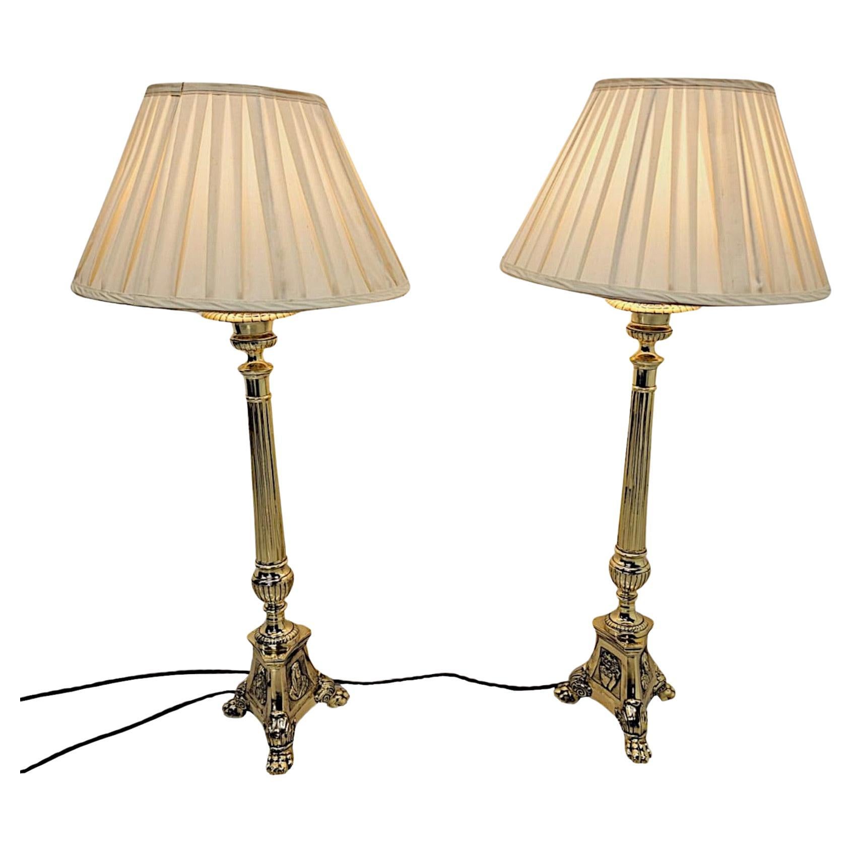 Pair of 19th Century Gothic Brass Candlesticks Converted to Table Lamps