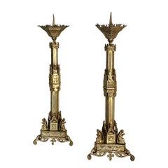 Pair of 19th Century Gothic Bronze Candlesticks