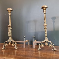 Pair of 19th Century Gothic bronze fire dogs or andirons