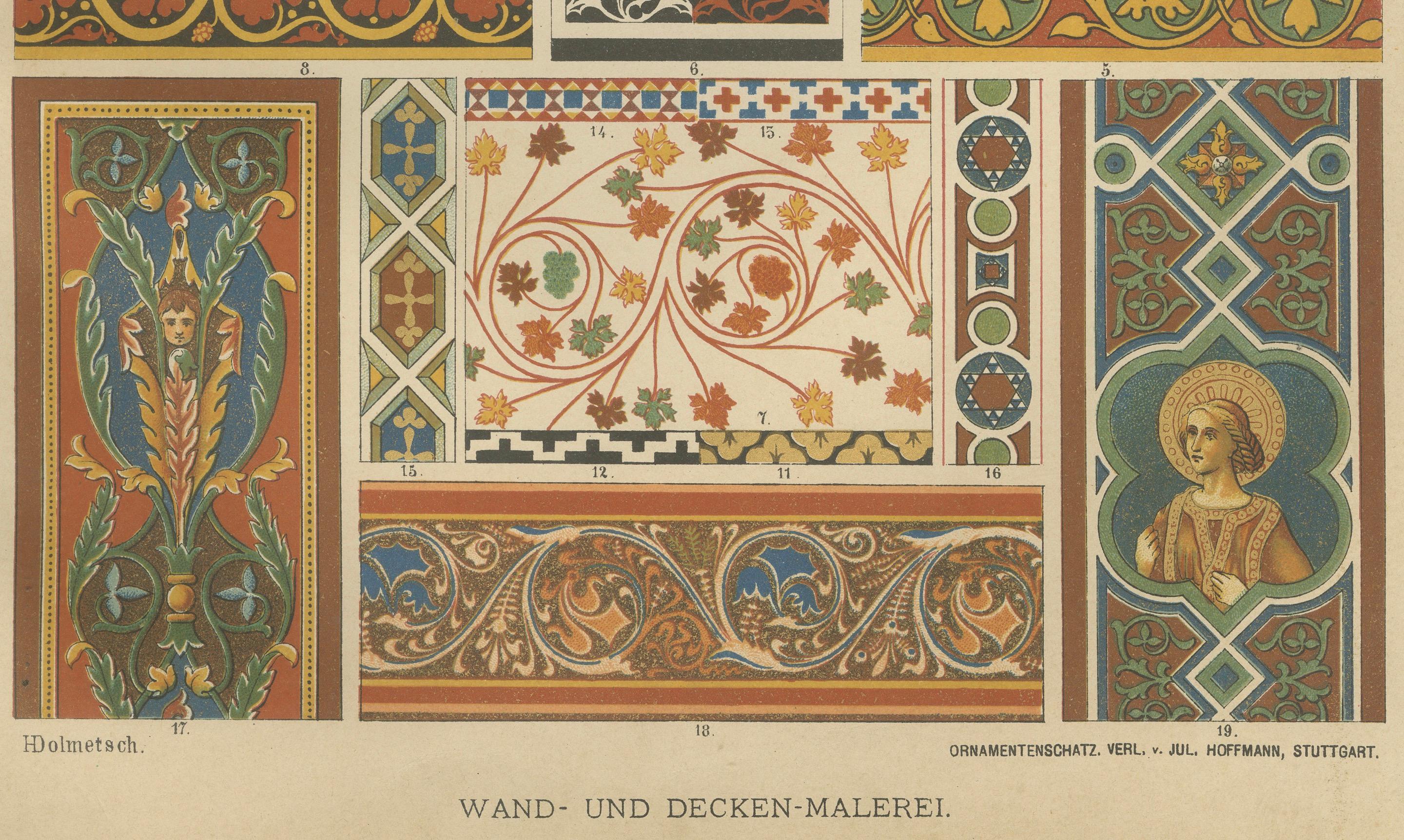 Late 19th Century Pair of 19th Century Gothic Illuminated Ornament Prints Published in 1887 For Sale
