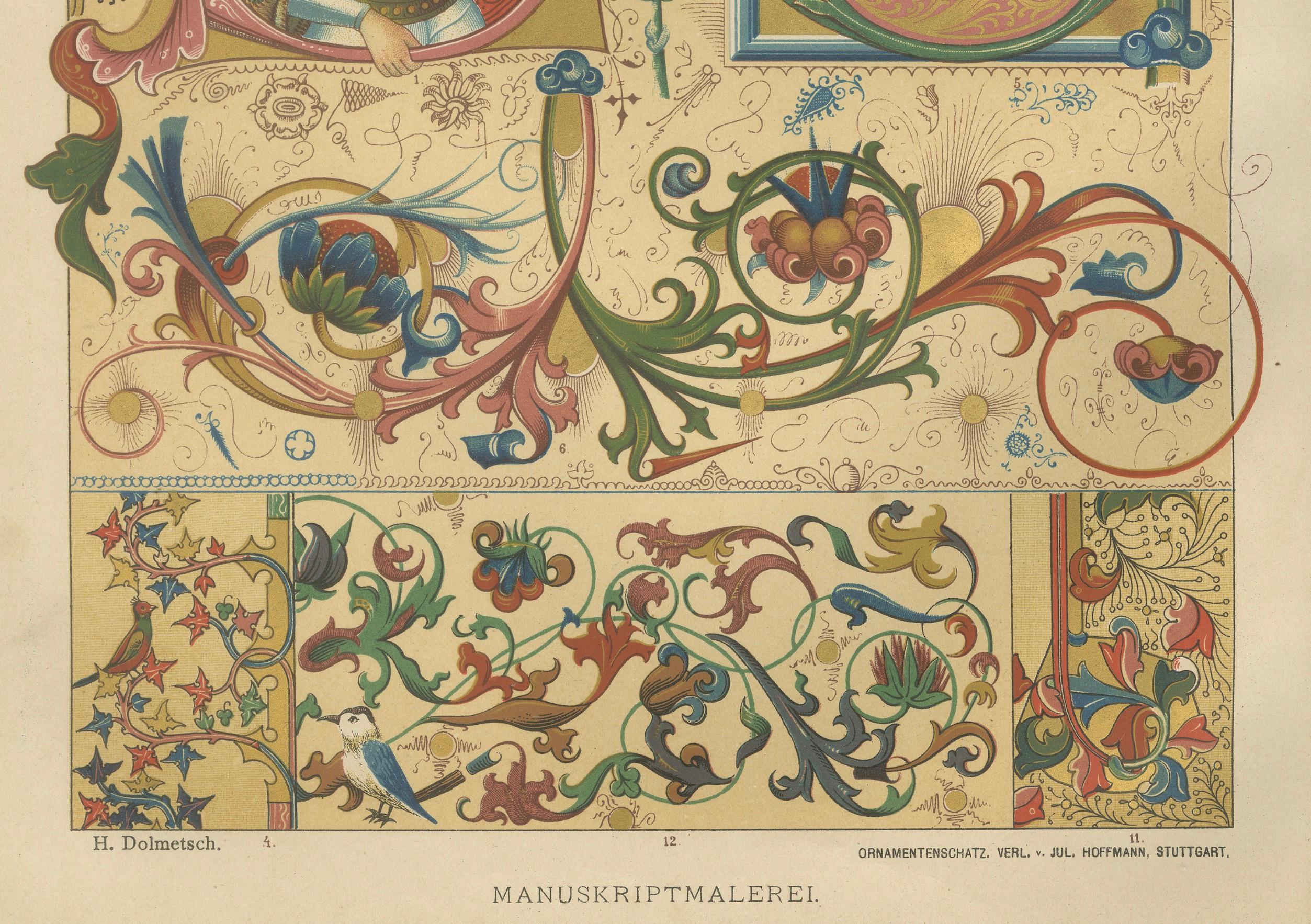 Pair of 19th Century Gothic Illuminated Ornament Prints Published in 1887 For Sale 3
