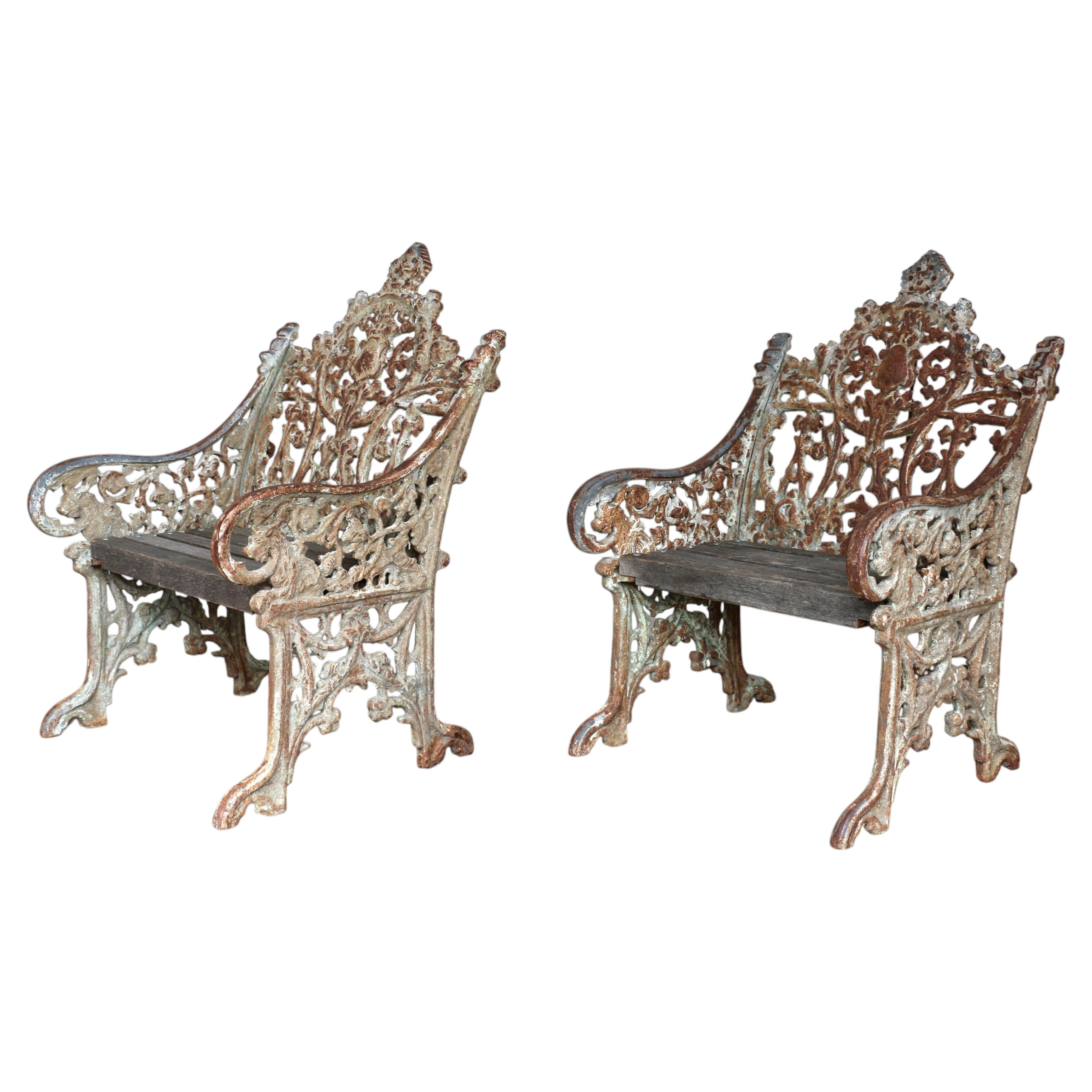 Pair of 19th Century Gothic Revival Cast Iron Garden Chairs