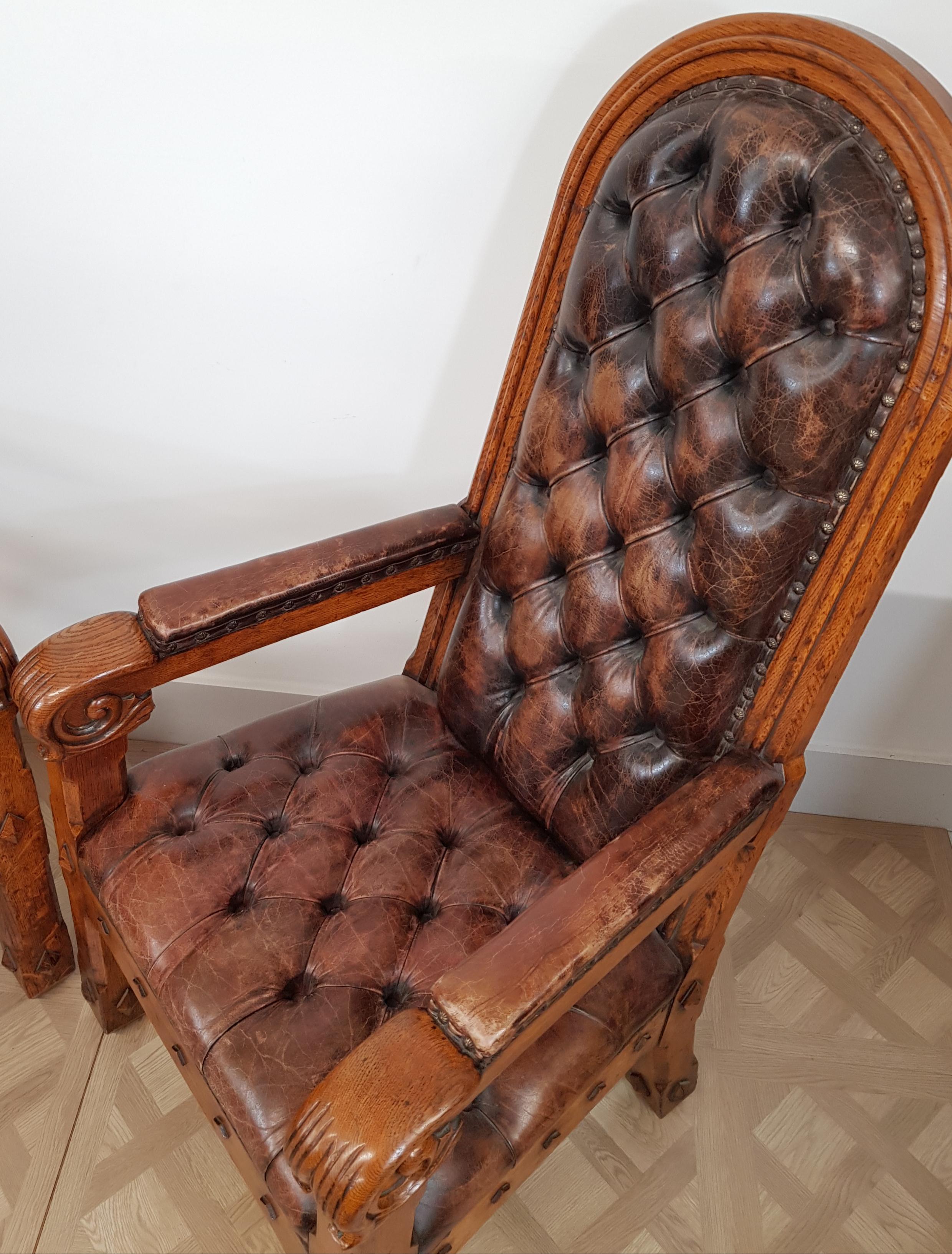 Paar Thronsessel / Sessel aus der Gotik des 19. im Angebot 4