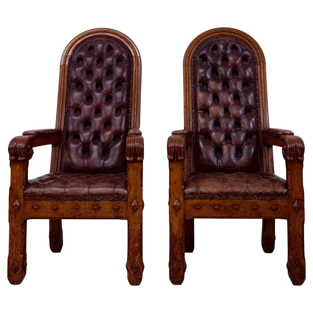 Paar Thronsessel / Sessel aus der Gotik des 19. im Zustand „Gut“ im Angebot in Hoddesdon, GB