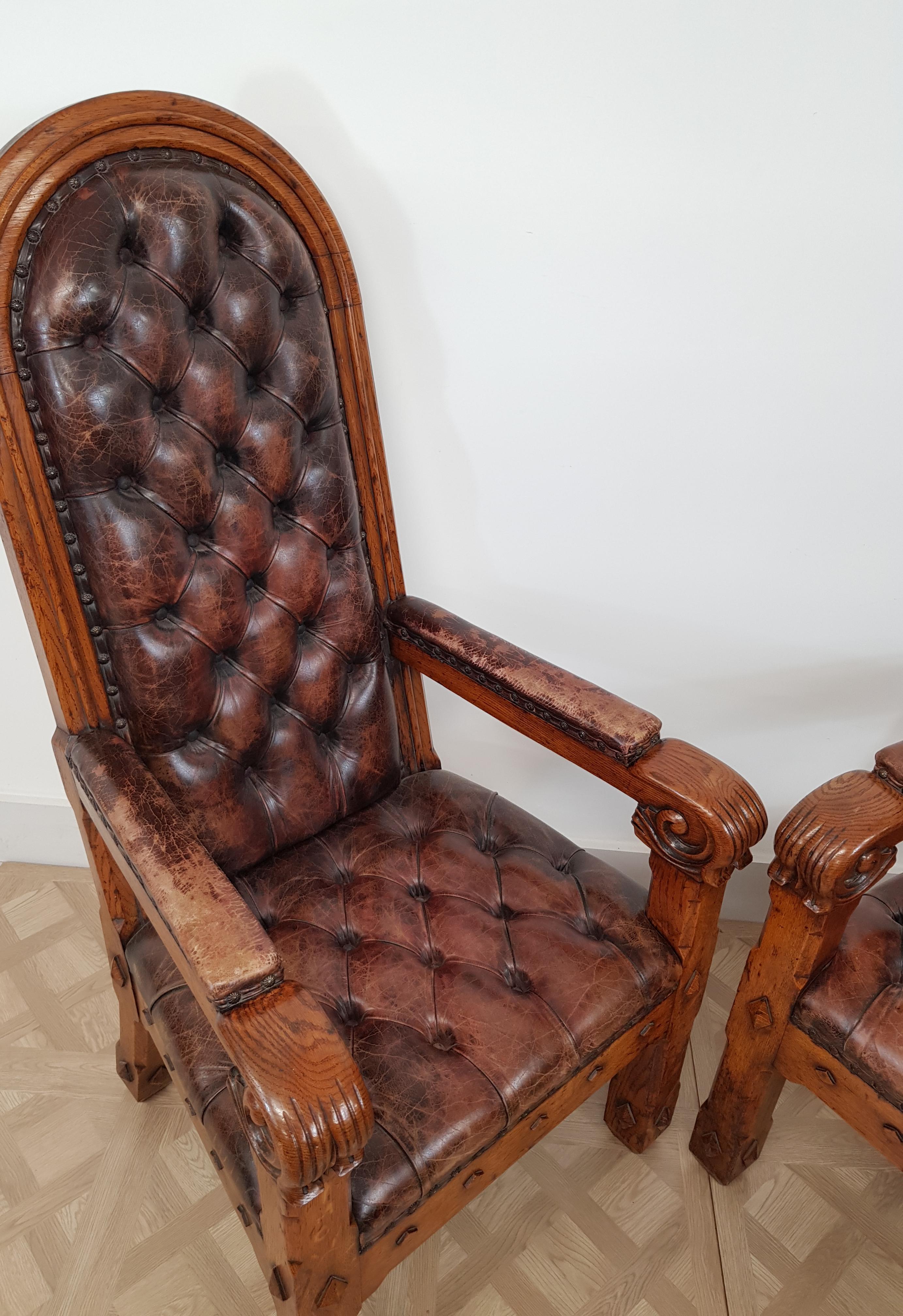Paar Thronsessel / Sessel aus der Gotik des 19. im Angebot 1