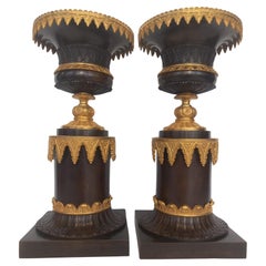 Pair of 19th Century Gothic Style Bronze and Gilt Urns, Grand Tour, Circa 1860