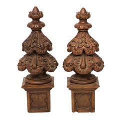 Pair of 19th Century Gothic Style Wood Carved Finials