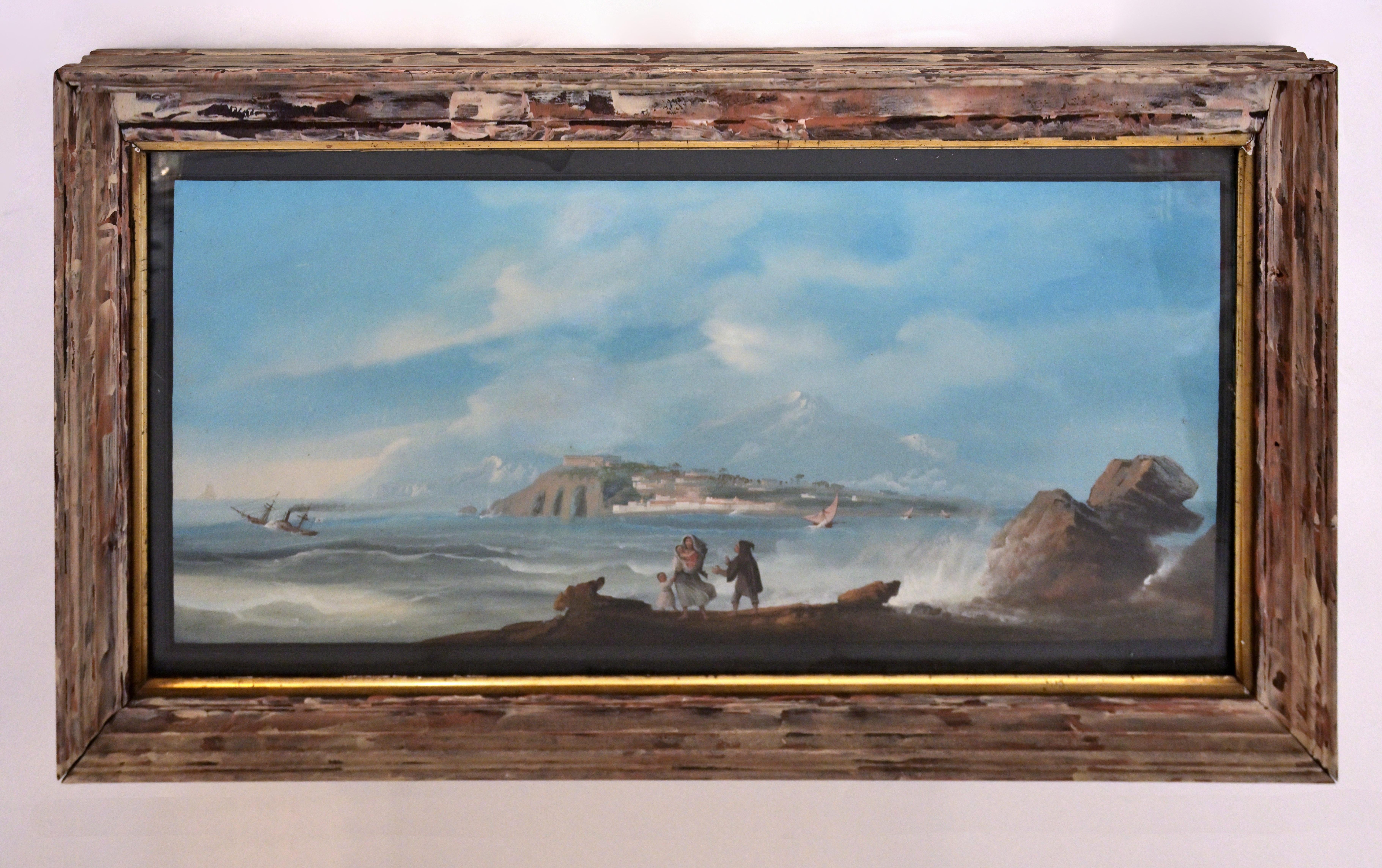Paar Gouache-Gemälde der Neapel-Szene aus dem 19.  (Mittleres 19. Jahrhundert) im Angebot