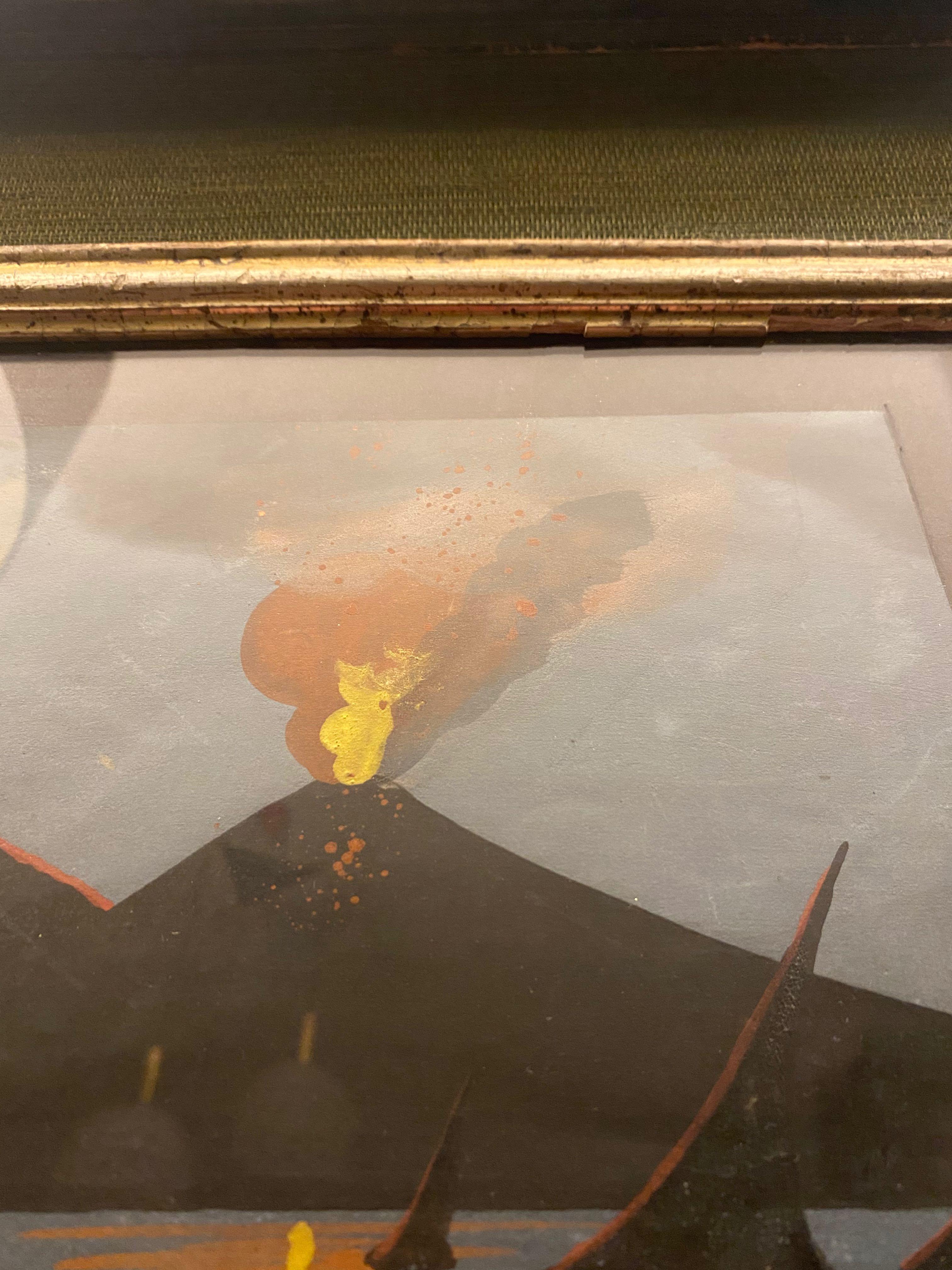 Pair of 19th Century Gouache Paintings of Vesuvius, Day and Night 1