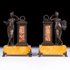 Coppia di figure classiche in bronzo del Grand Tour del XIX secolo su basi in marmo di Siena
