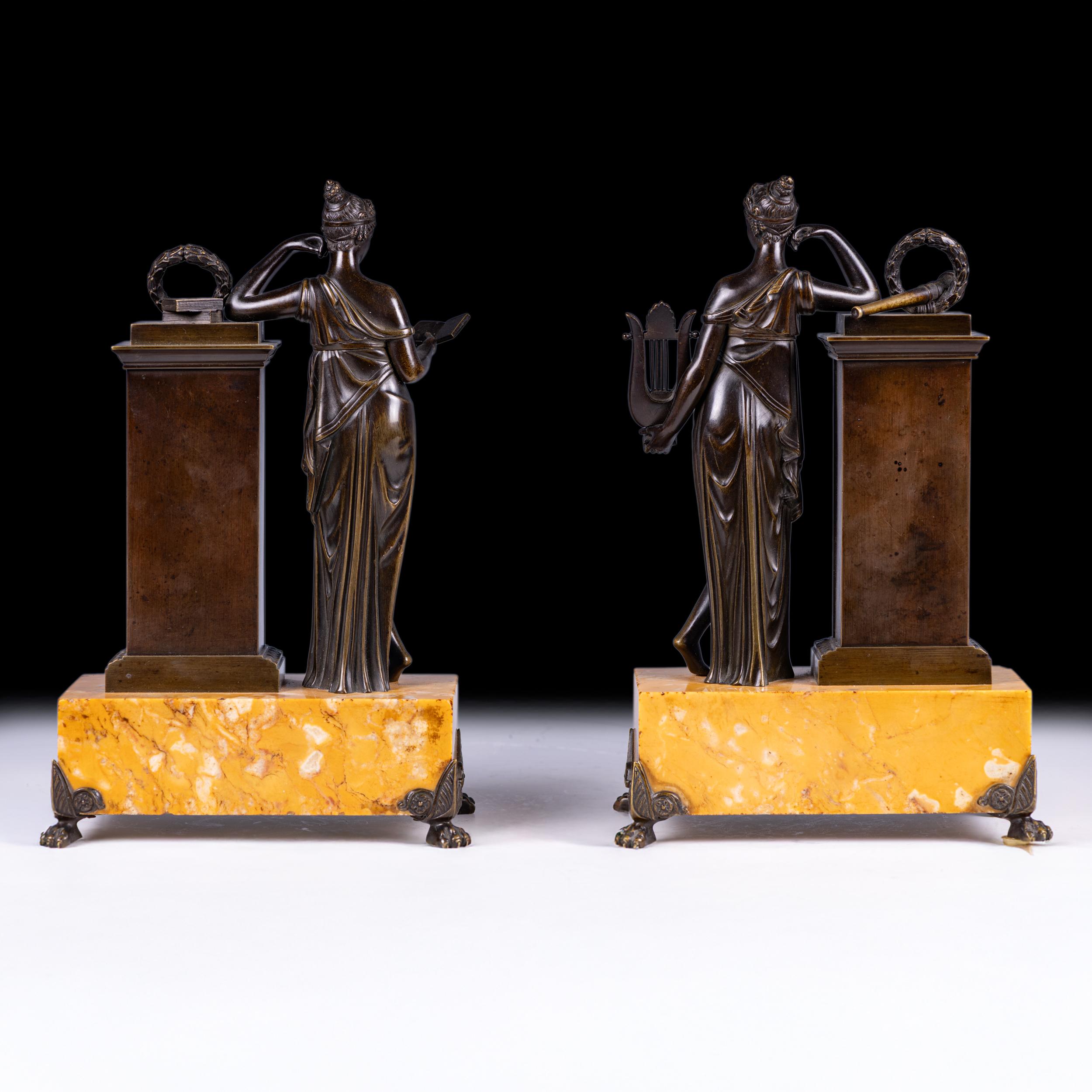 Pair of 19th Century Grand Tour Bronze Classical Figures on Sienna Marble Bases For Sale 2