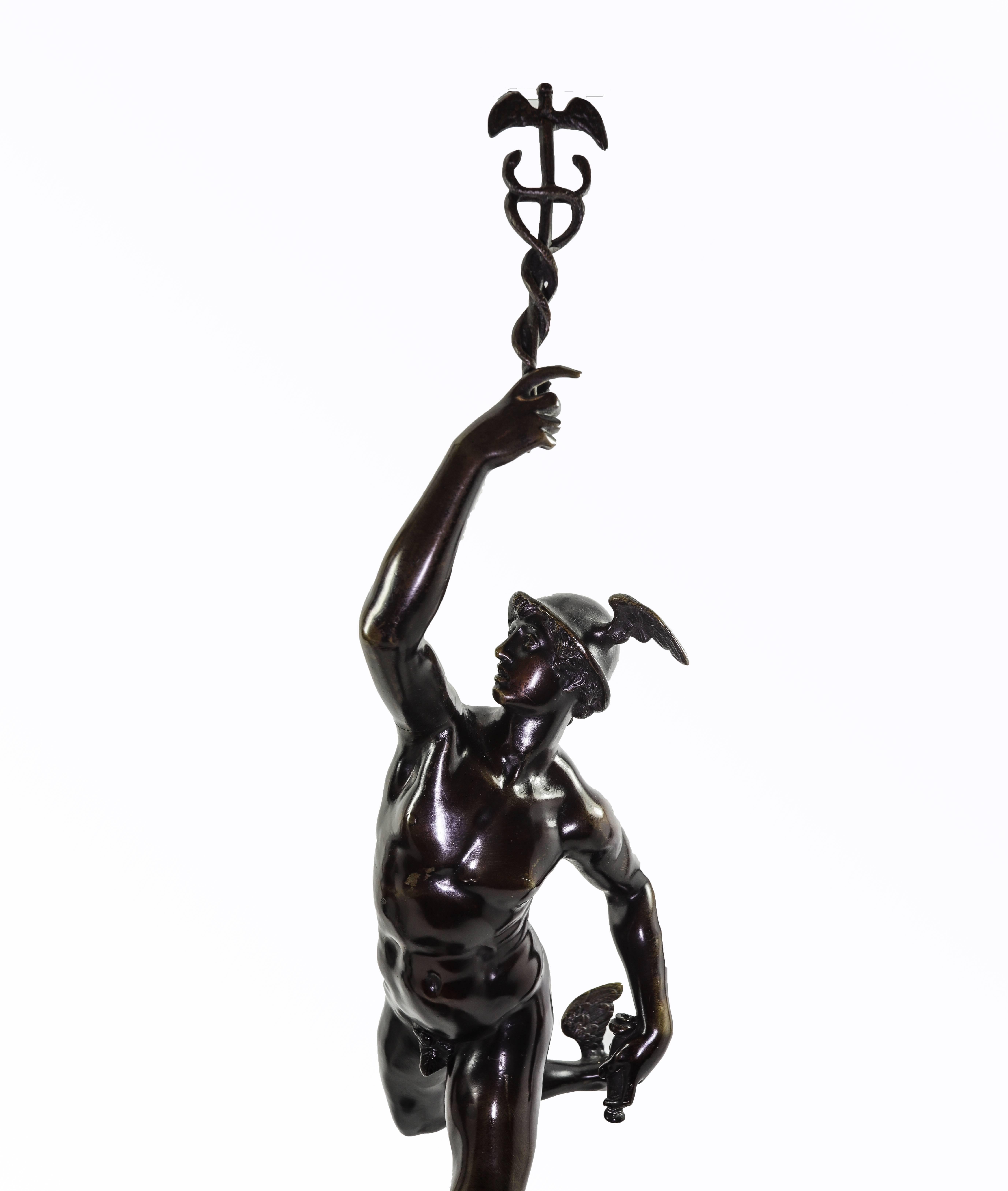Carved Pair of 19th Century Grand Tour Bronze Figures of Mercury and Fortuna