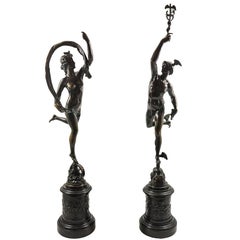 Pair of 19th Century Grand Tour Bronze Figures of Mercury and Fortuna