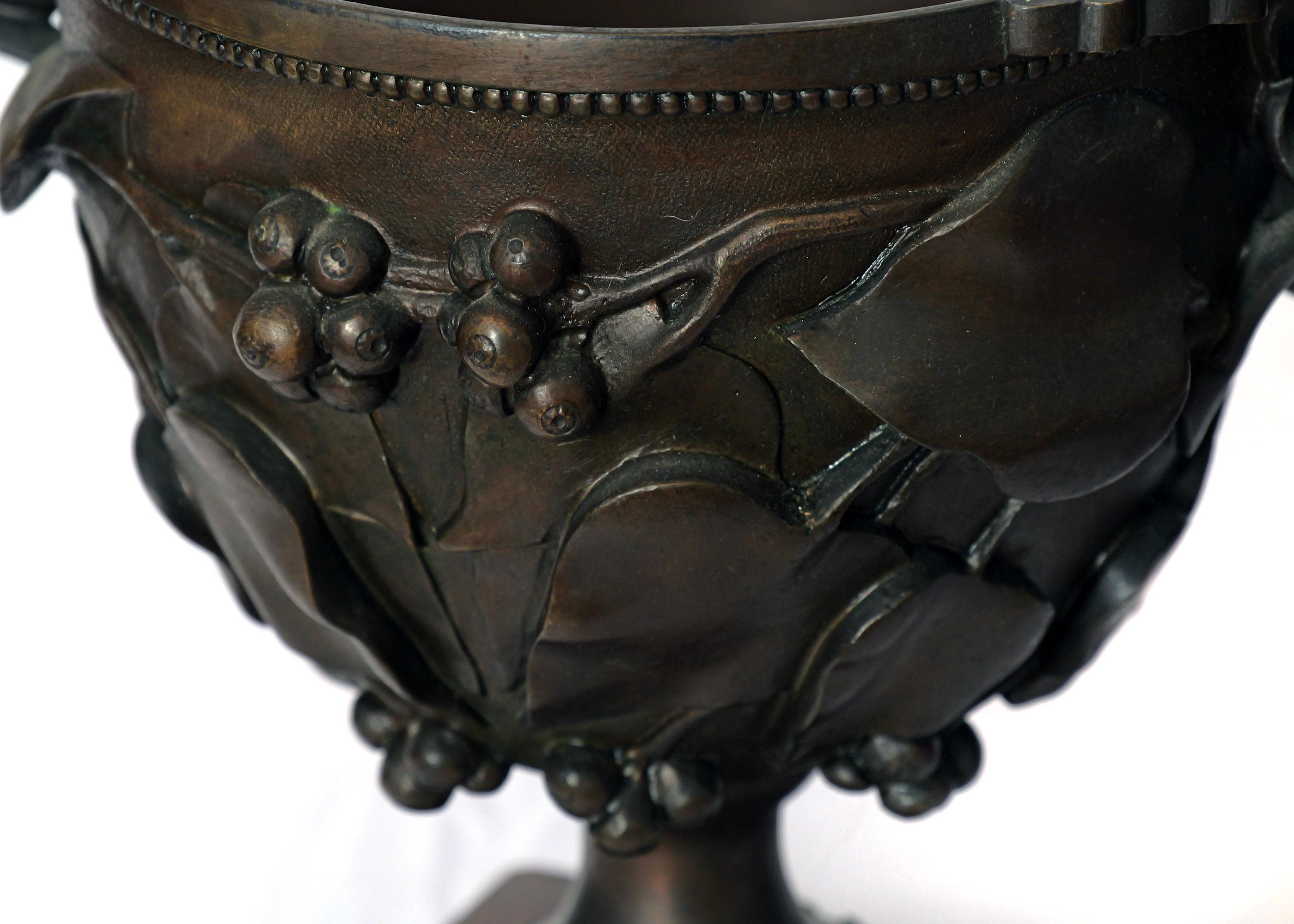 Bronzo Pair of 19th Century Grand Tour Bronze Oversized Wine Cups, on Marble Base in vendita