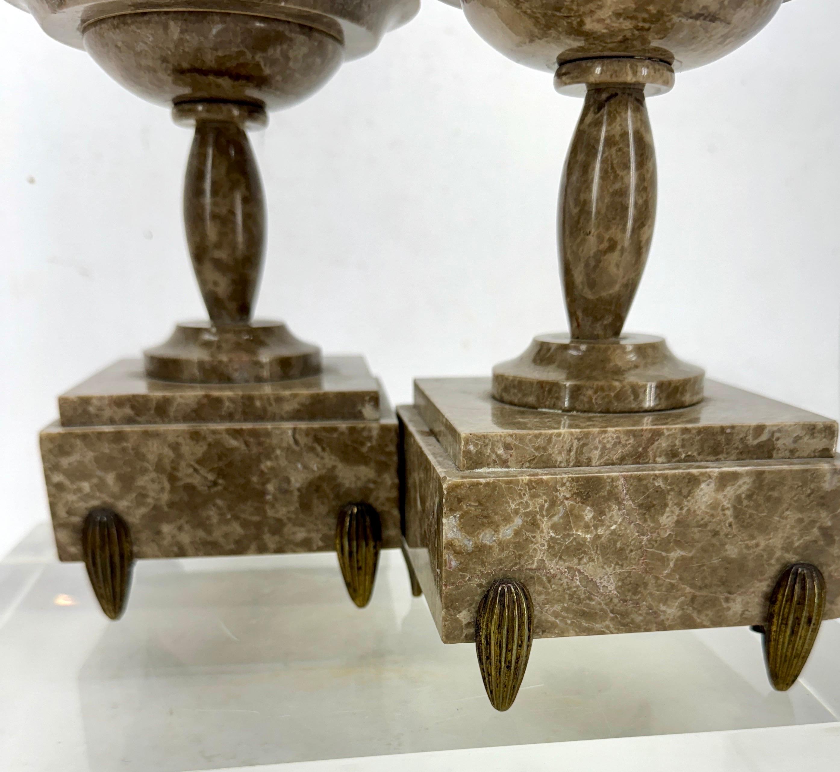 Bronze Pair of 19th Century Grand Tour Marble Tazzas Stands