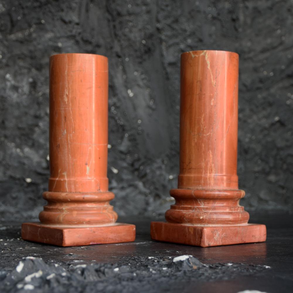 Pair of 19th century Grand Tour Souvenir Rosso Antico marble half columns
We are proud to offer a pair of 19th century Grand Tour Souvenir Rosso Antico marble half columns. A rare example with wonderful detail with visually deep veins across both