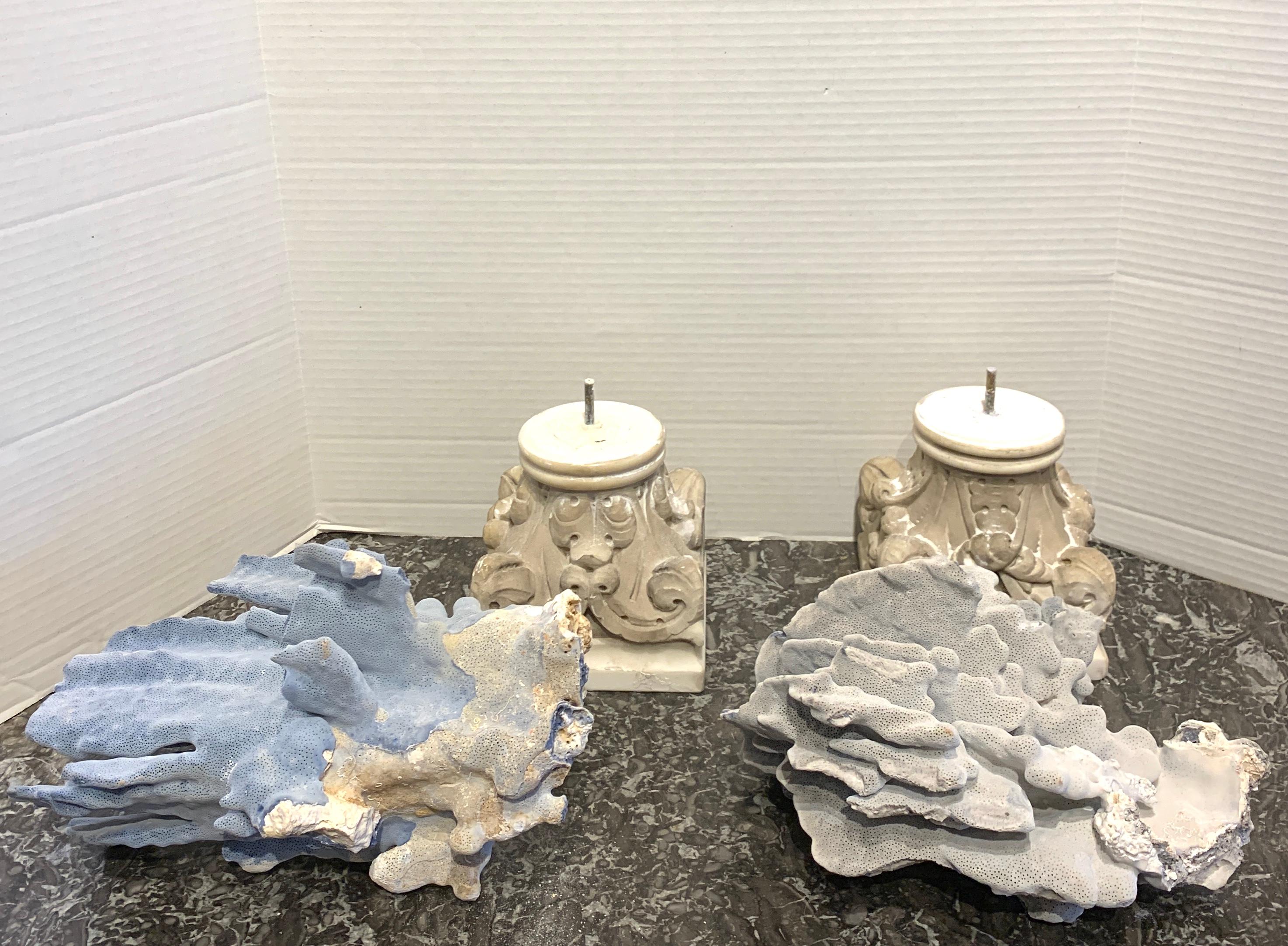 Pair of 19th Century Grand Tour Specimen Blue Coral on Carrera Marble Pedestals For Sale 2