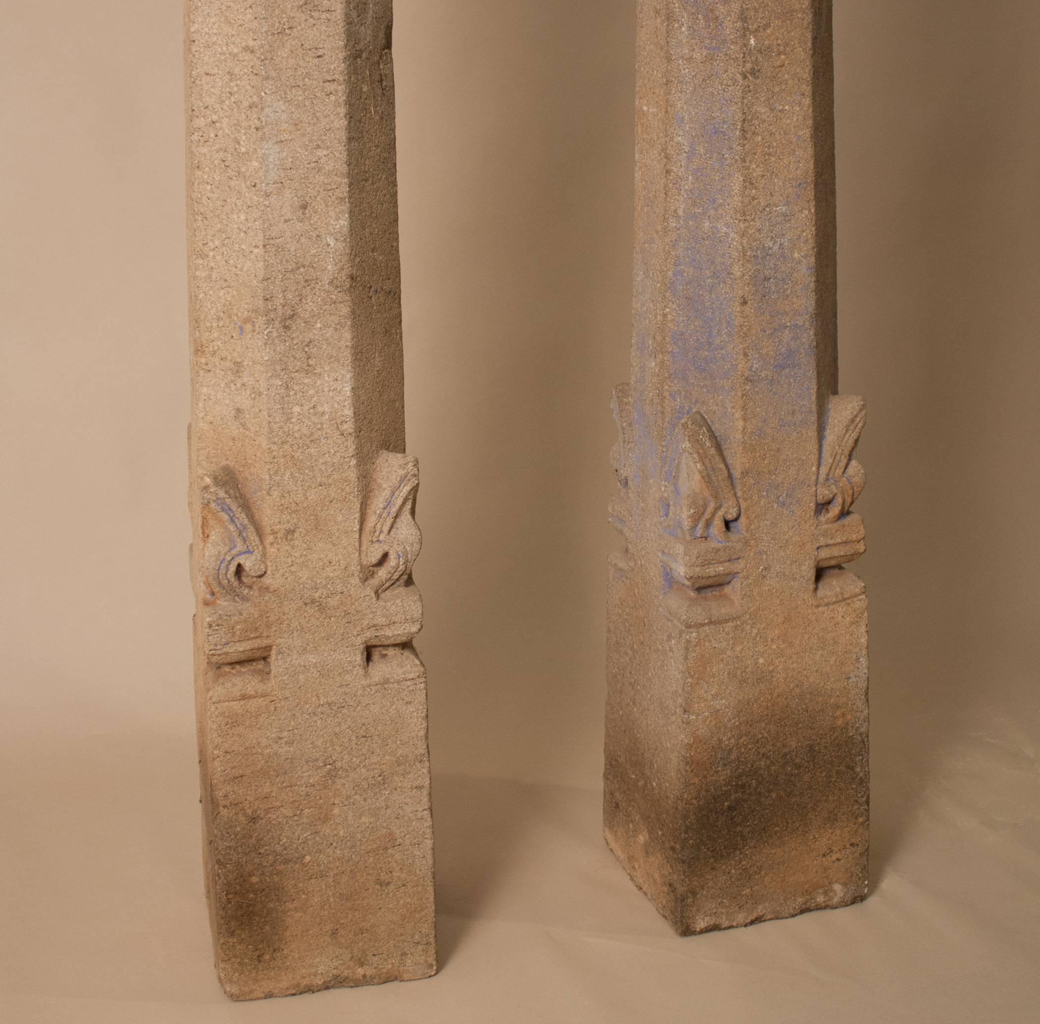 Anglo Raj Pair of 19th Century Granite Pillars