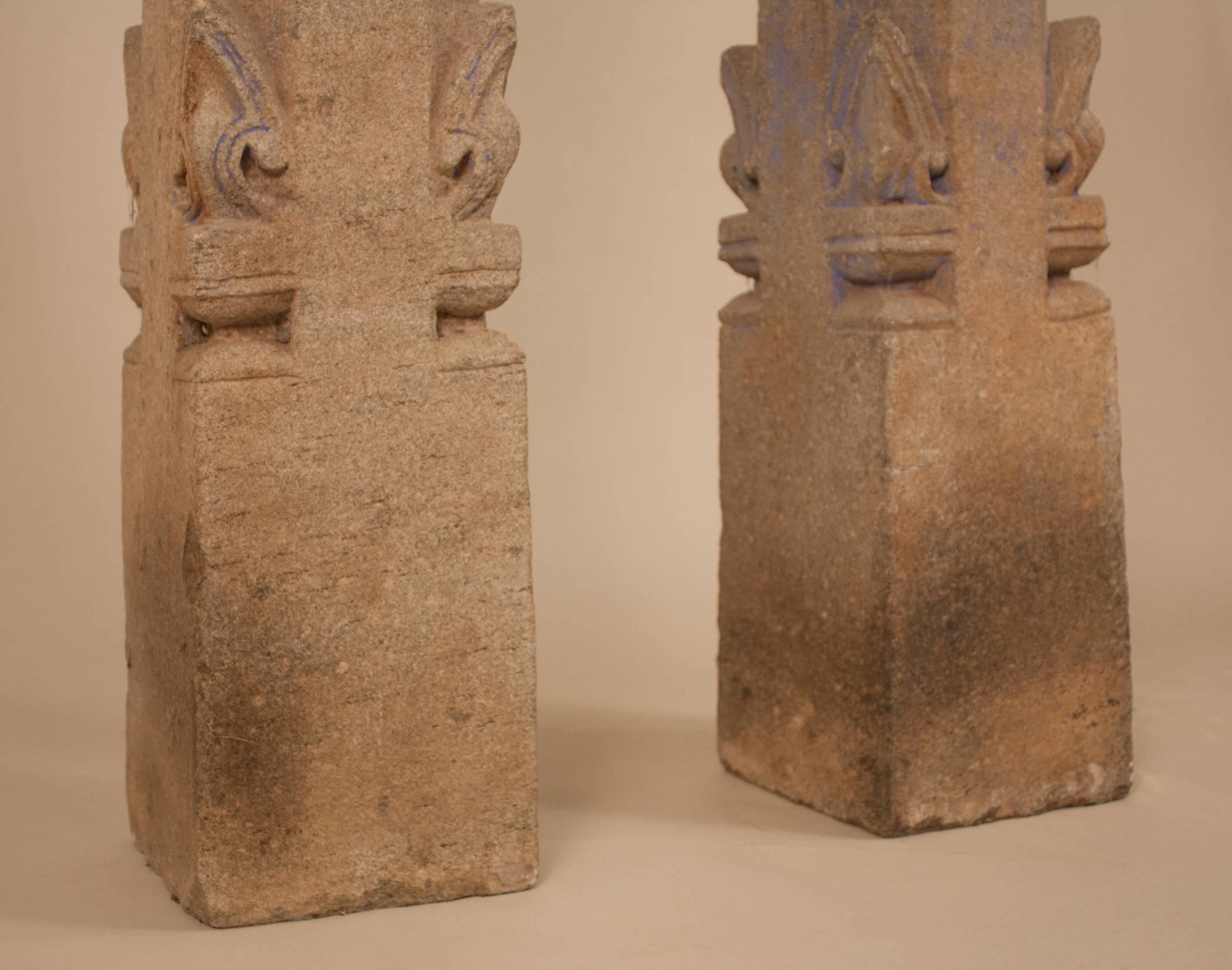 Indian Pair of 19th Century Granite Pillars