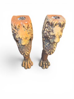 Pair of 19th Century Greco-Roman Terracotta Lion Paw Pedestals