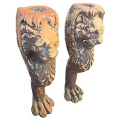 Pair of 19th Century Greco-Roman Terracotta Lion Paw Pedestals