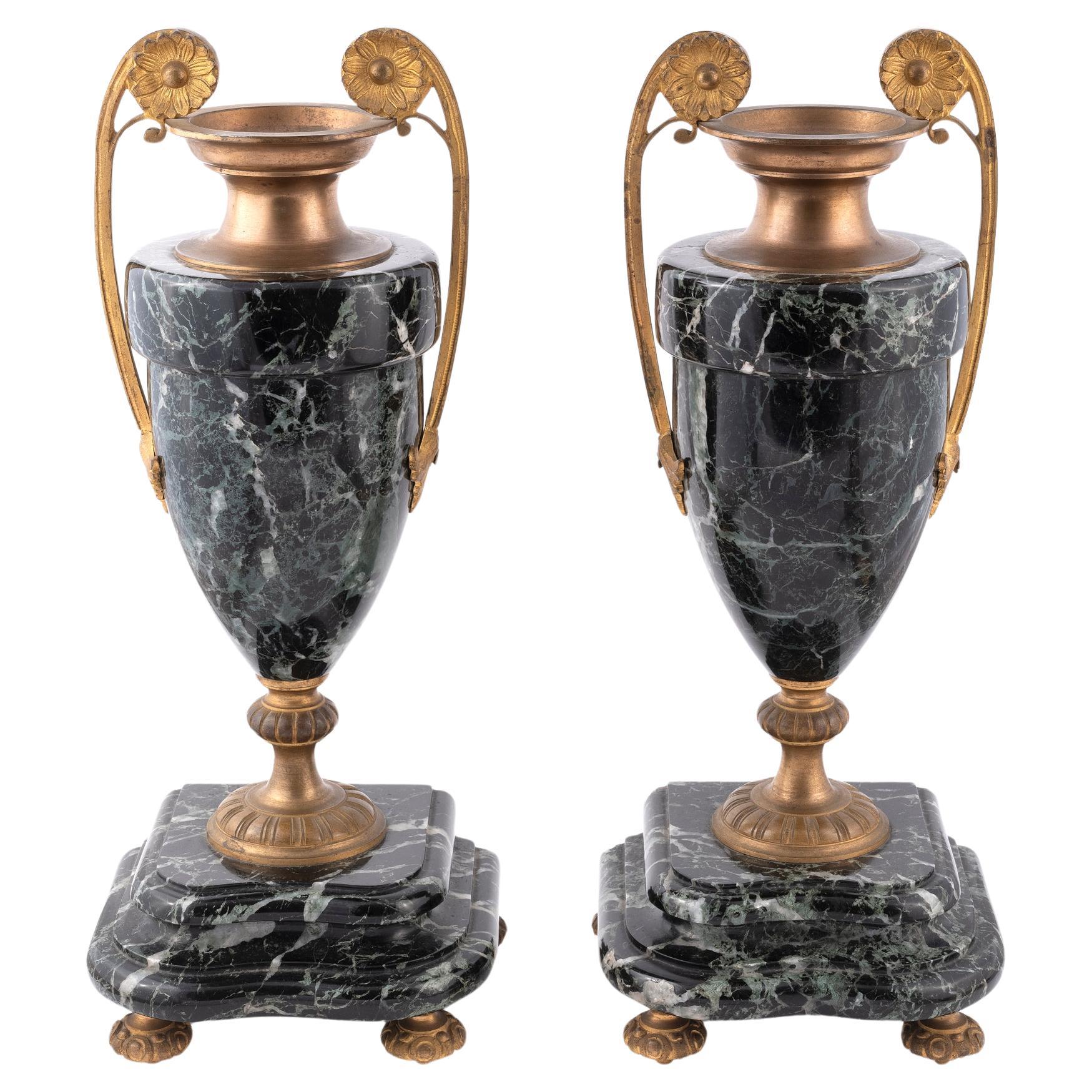 Pair Of 19th Century Green Marble & Ormolu Vases