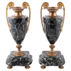Antique Pair Of 19th Century Green Marble & Ormolu Vases