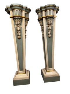 Pair of 19th Century Green Neoclassical Painted and Parcel-Gilt Pedestals