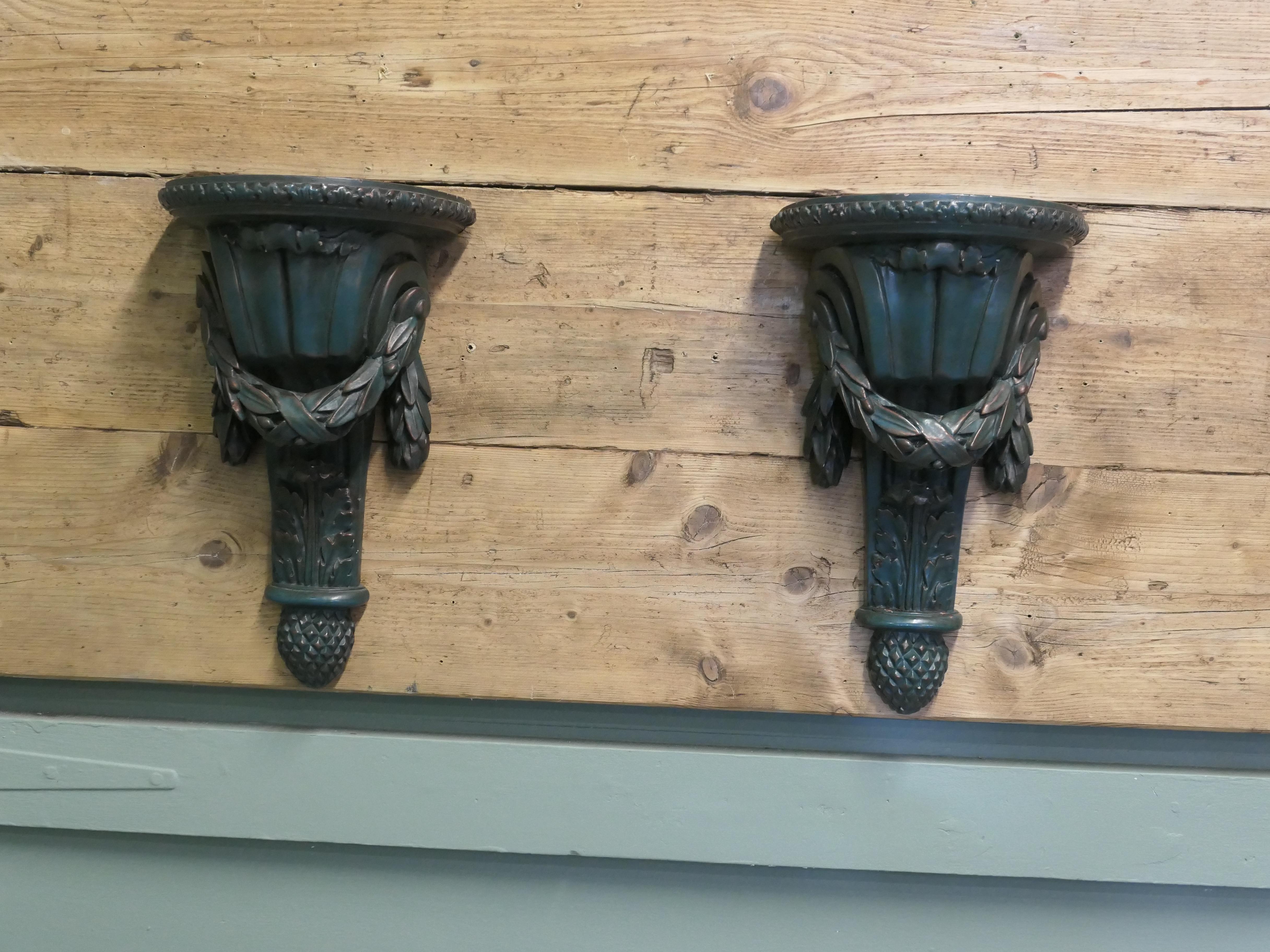 Classical Roman Pair of 19th Century Green Wall Brackets These are beautifully designed For Sale