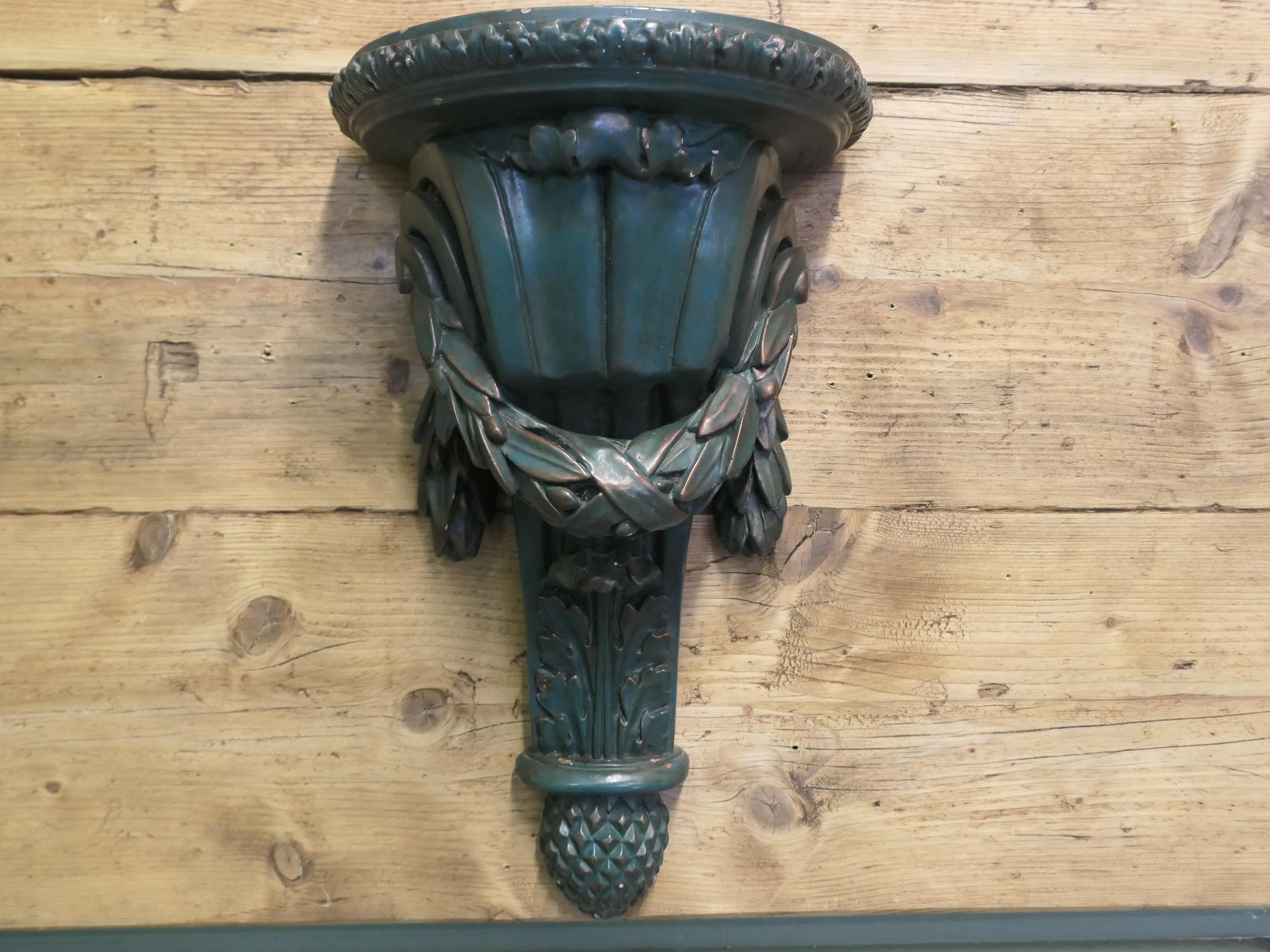 Early 20th Century Pair of 19th Century Green Wall Brackets These are beautifully designed For Sale