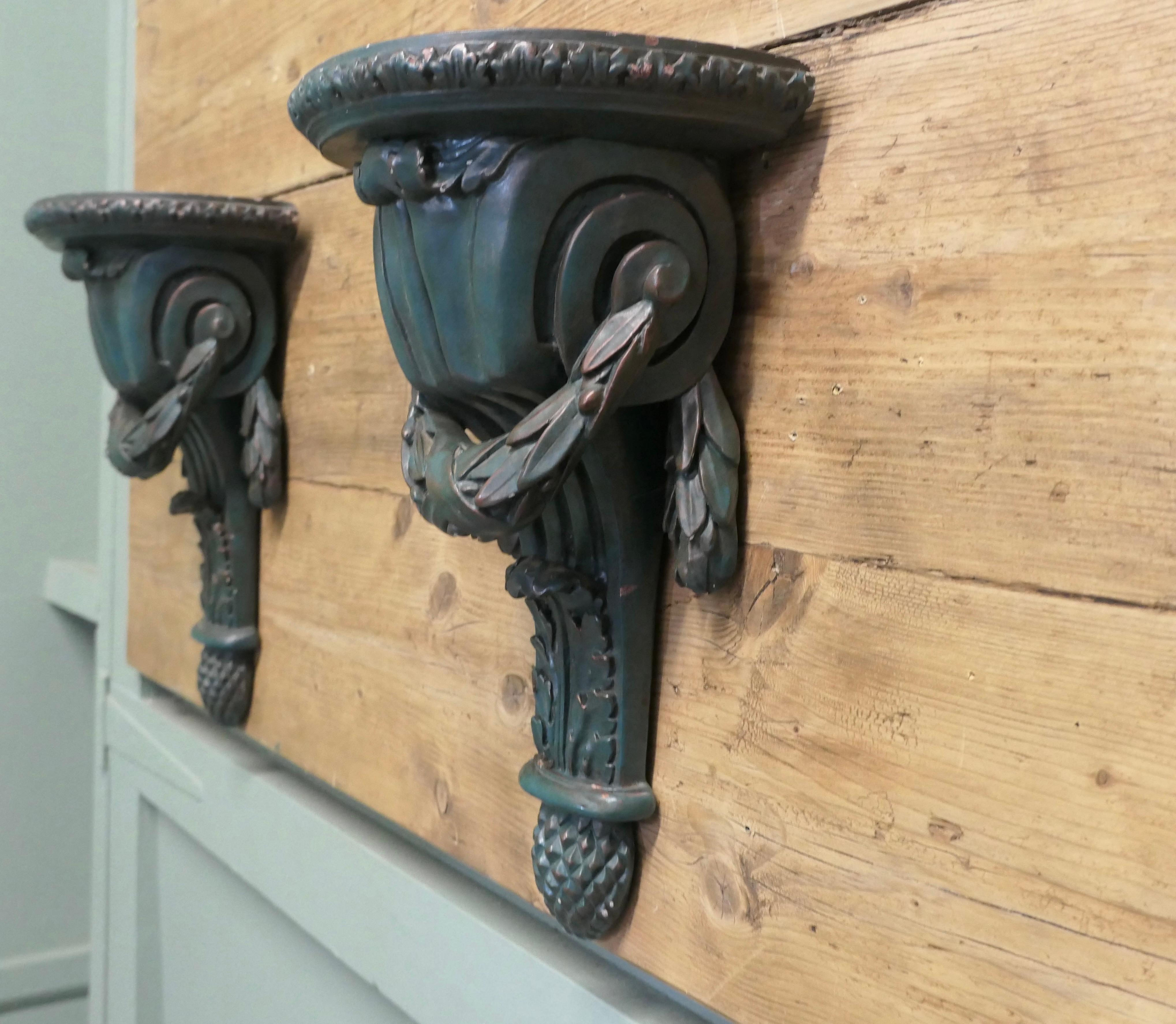 Pair of 19th Century Green Wall Brackets These are beautifully designed For Sale 1
