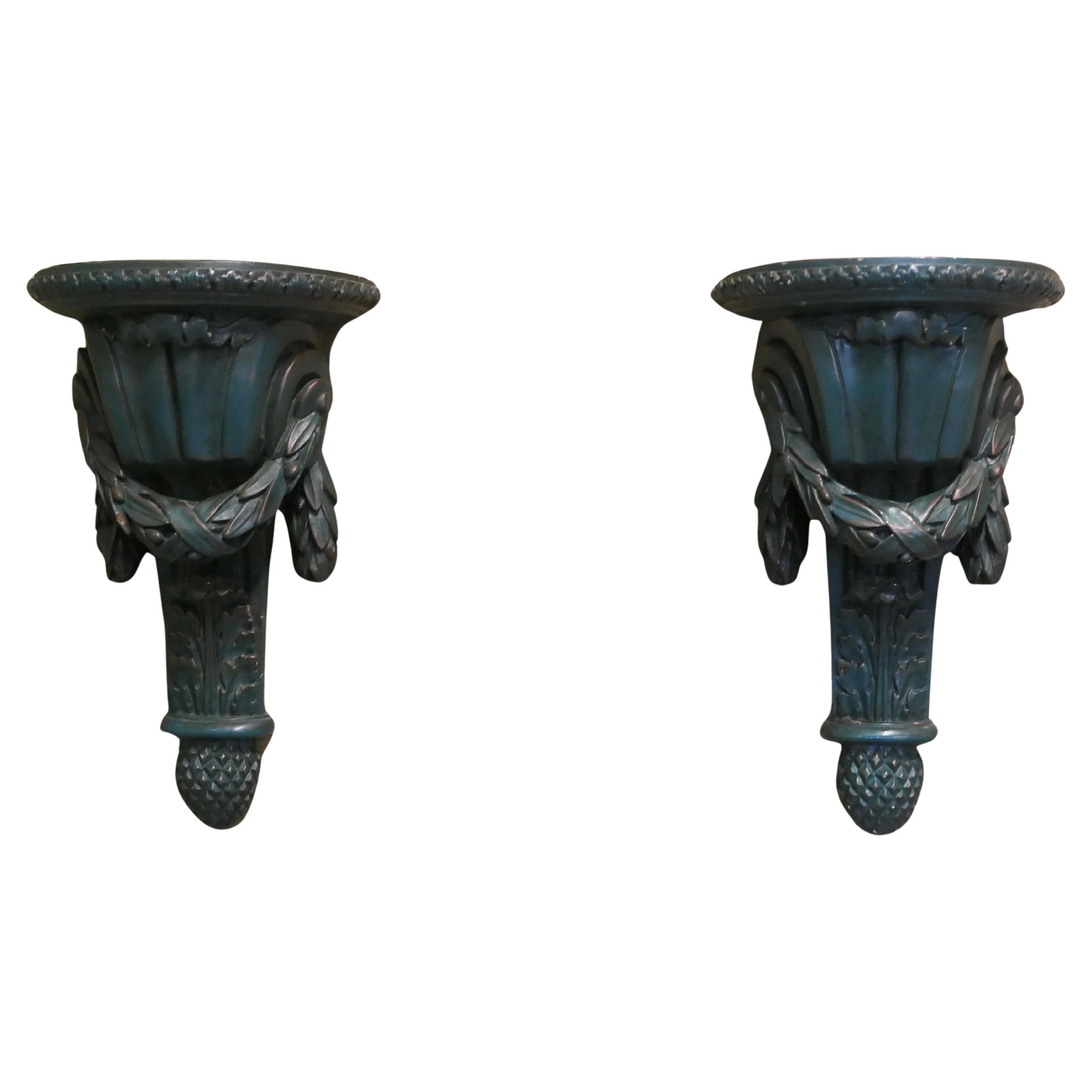 Pair of 19th Century Green Wall Brackets These are beautifully designed For Sale