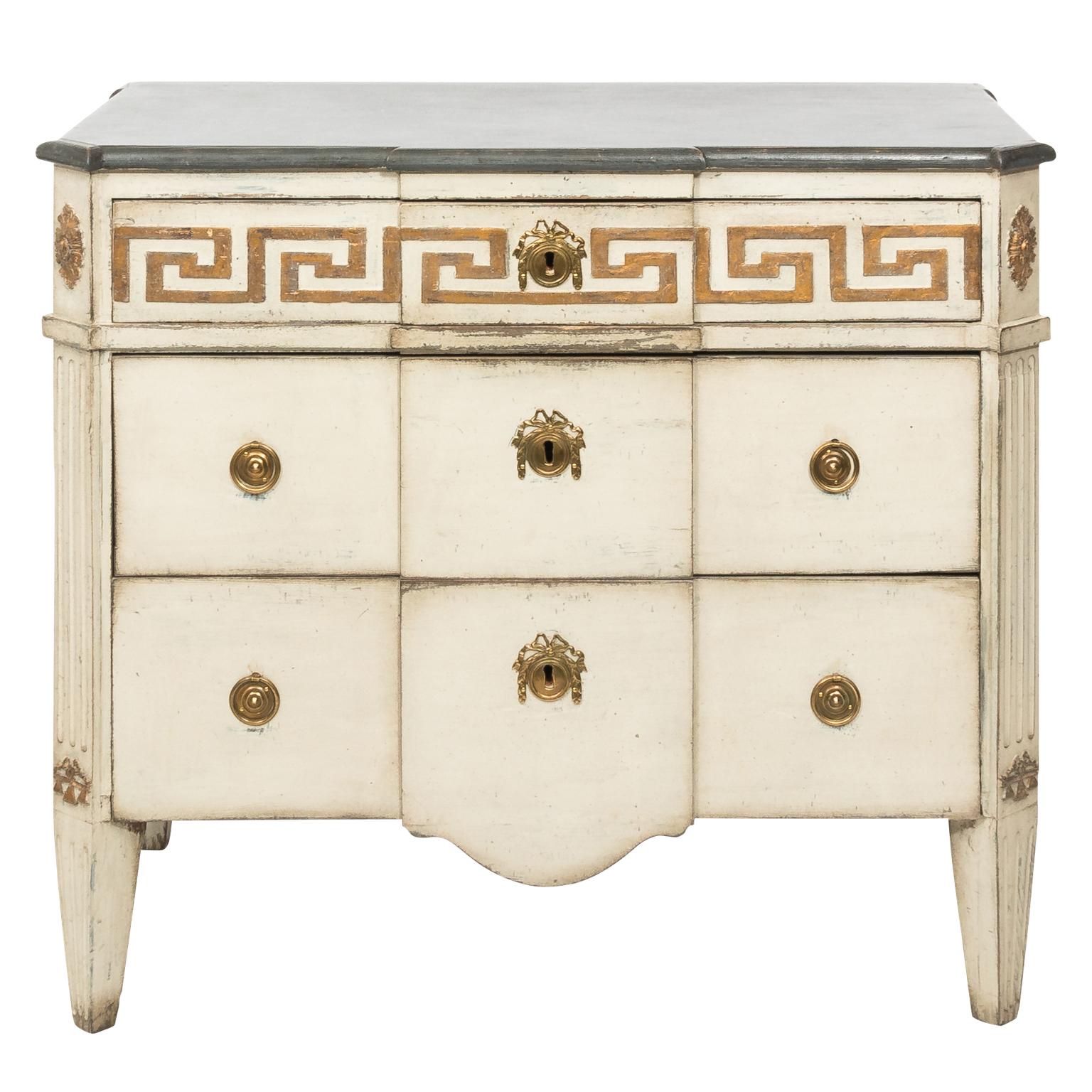 Gilt Pair of 19th Century Grey Painted Gustavian Commode For Sale