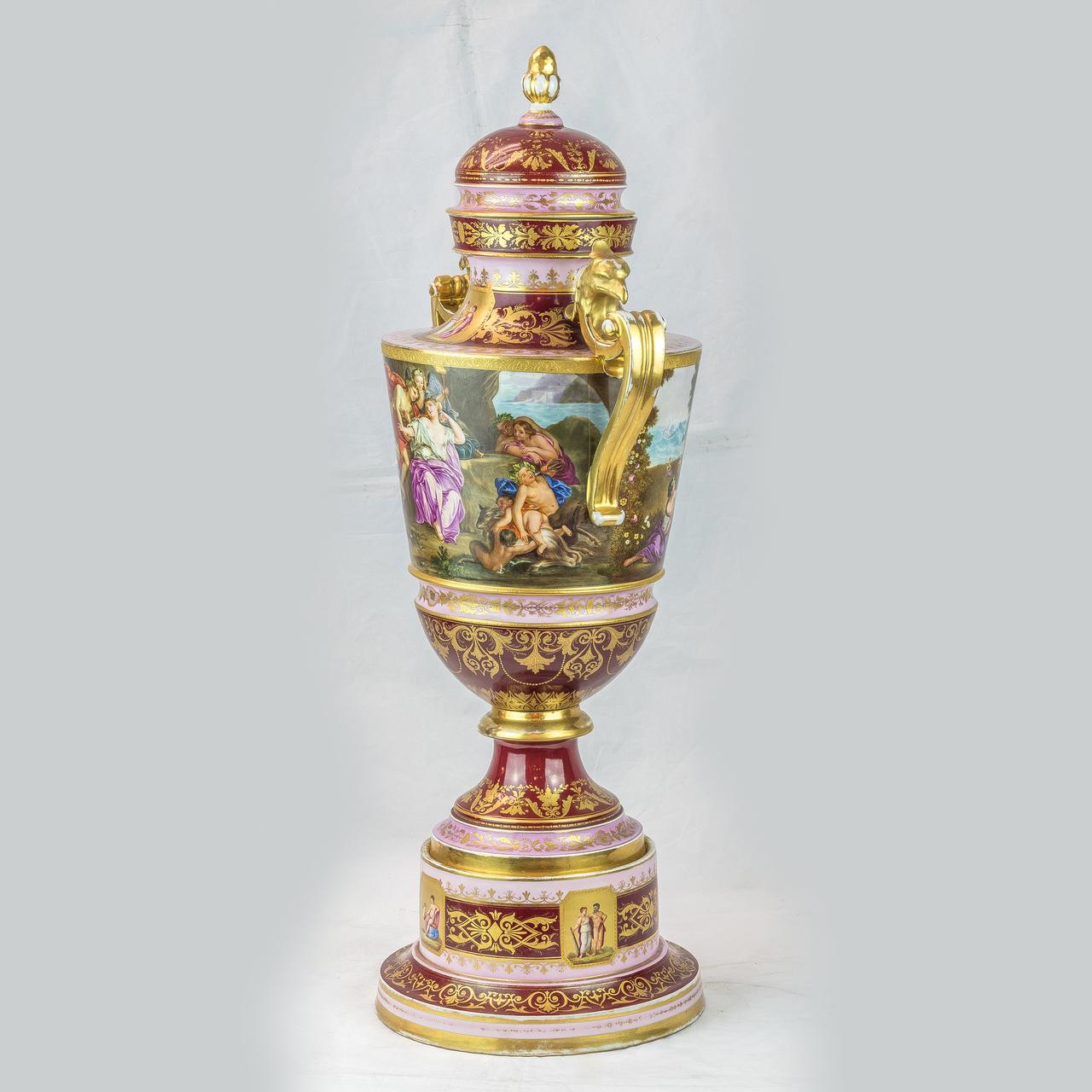 Austrian Pair of 19th Century Ground Royal Vienna Allegorical Porcelain Vases