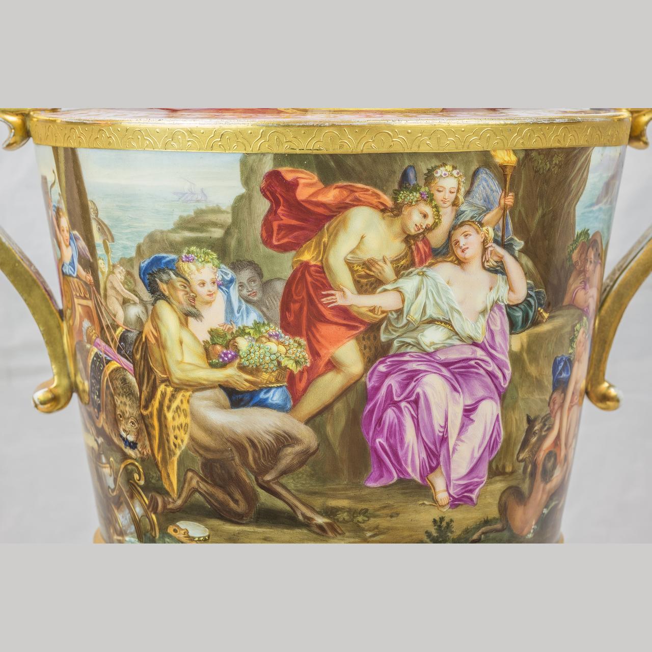 Pair of 19th Century Ground Royal Vienna Allegorical Porcelain Vases 1