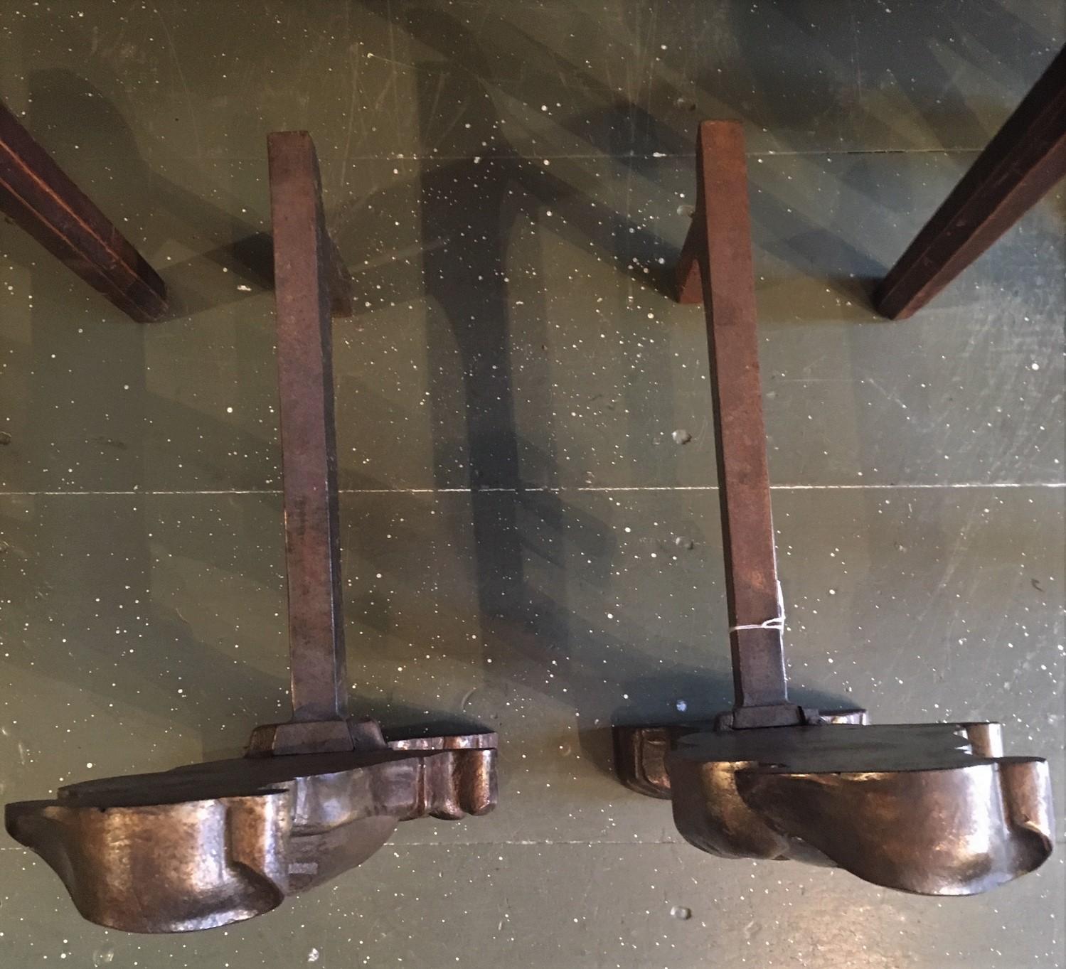 Pair of 19th Century Gun Metal Benjamin Franklin Andirons In Good Condition For Sale In Nantucket, MA
