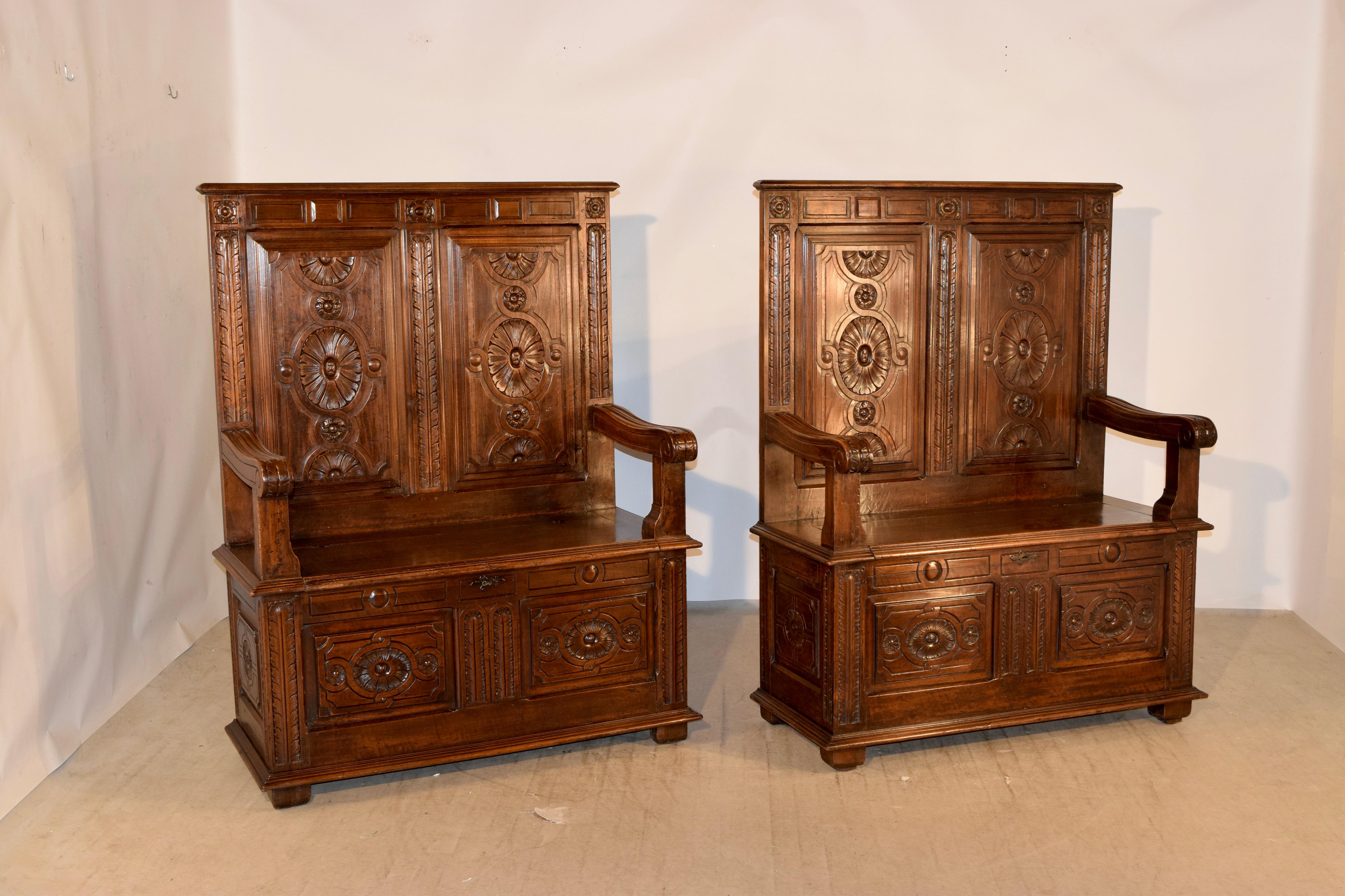 Victorian Pair of 19th Century Hall Benches