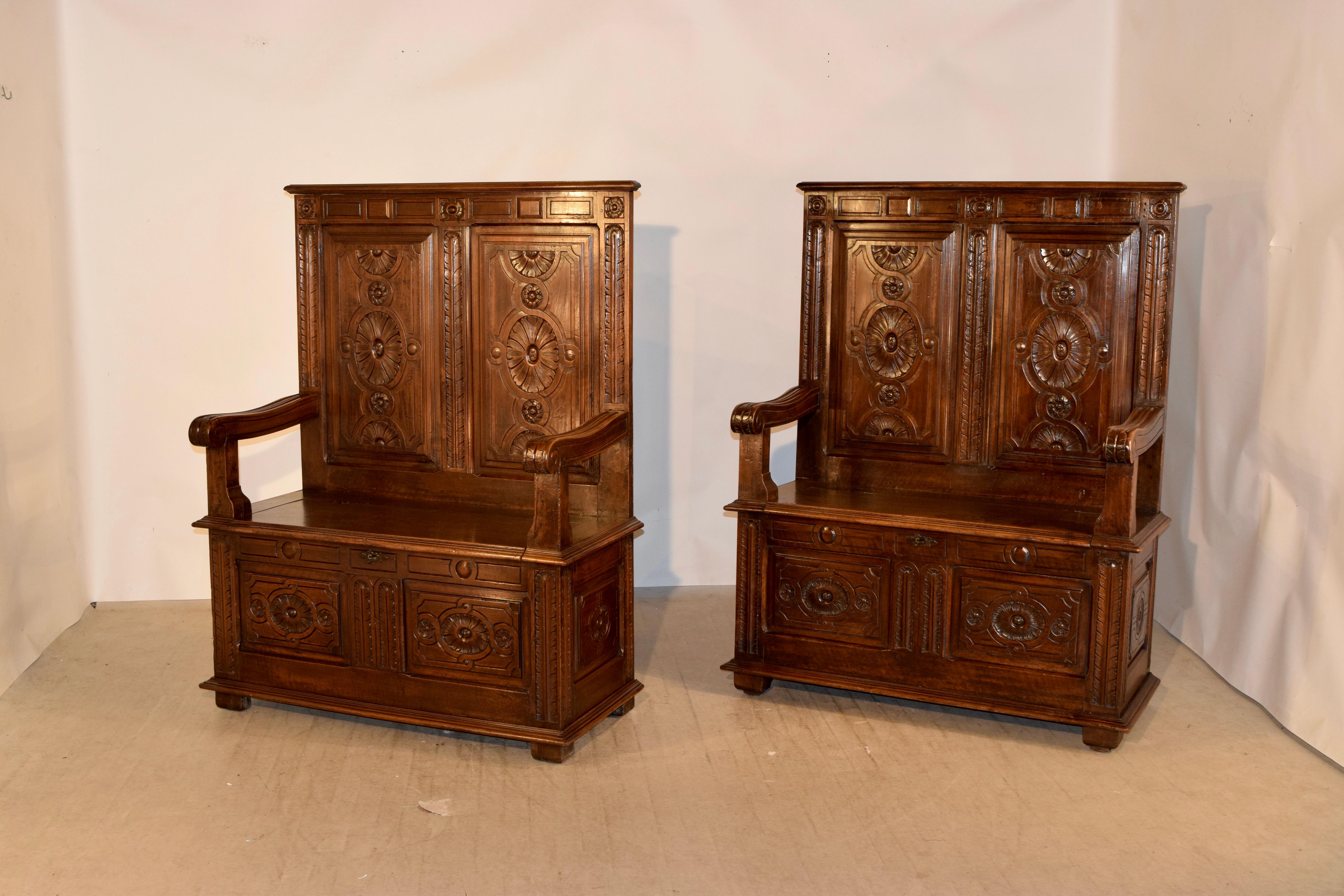 English Pair of 19th Century Hall Benches