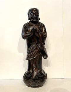 Pair of 19th Century Hand-Carved Buddhist Monks