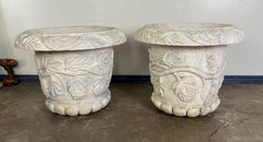 Pair of 19th Century Hand-Carved Carrara Marble Urn Planters, Italy