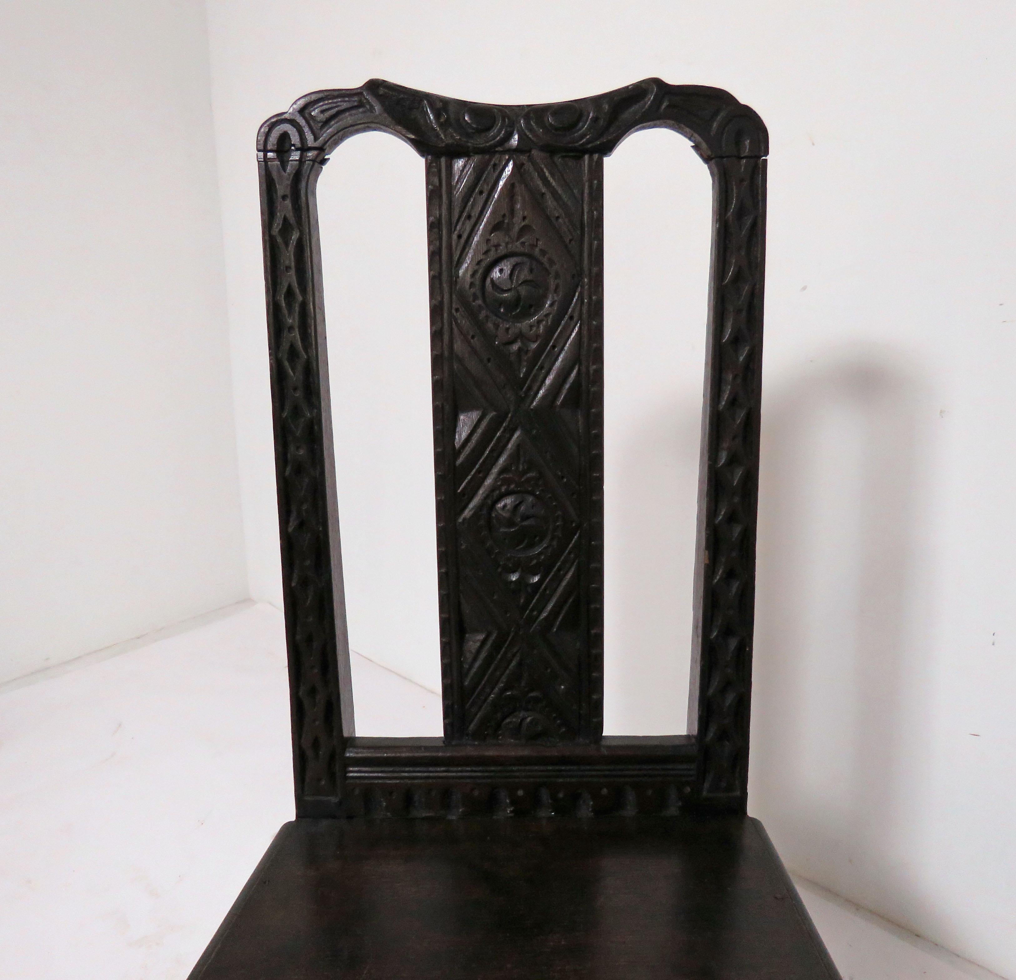 Ebonized Pair of 19th Century Hand Carved Flemish Side Chairs For Sale