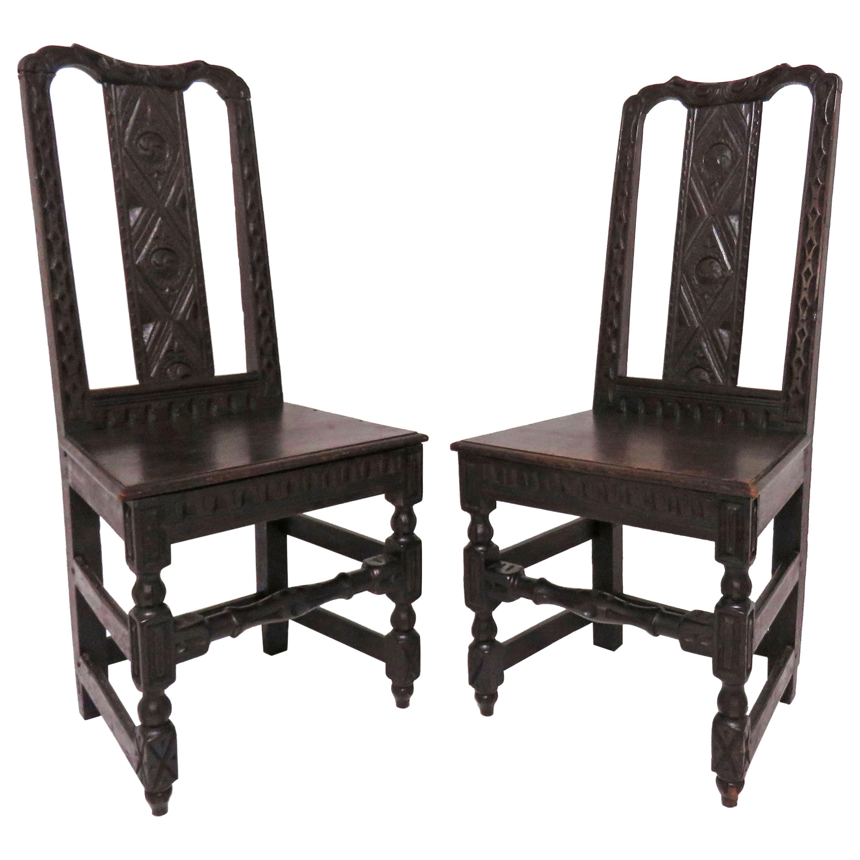 Pair of 19th Century Hand Carved Flemish Side Chairs