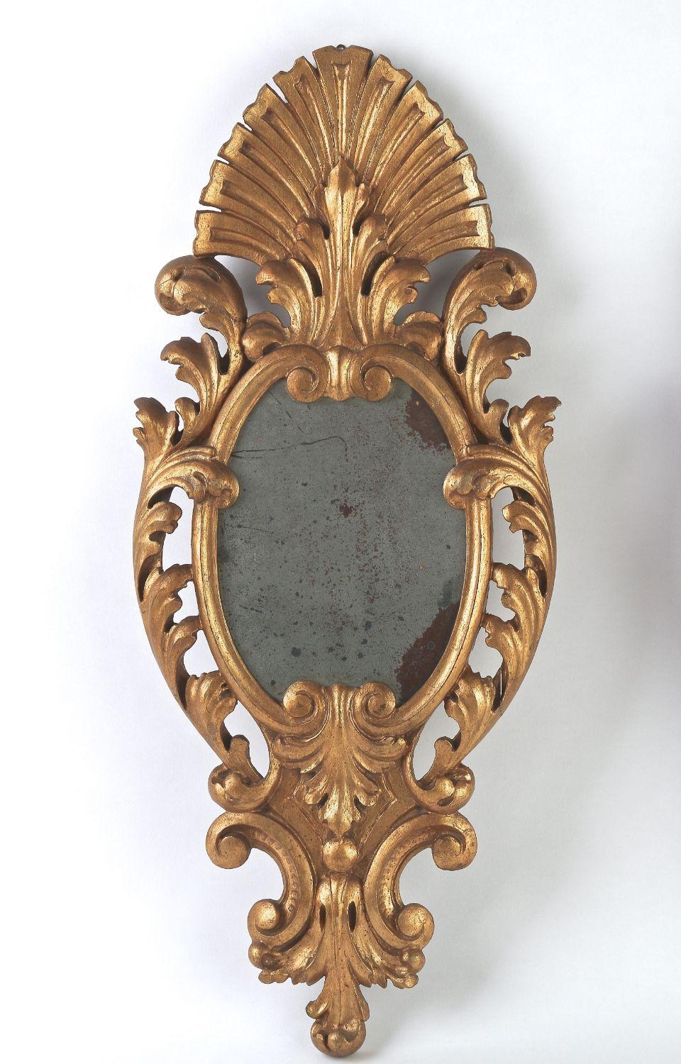Italian Pair of 19th Century Hand Carved Gilt Wall Mirrors, Italy, Ca. 1850 For Sale