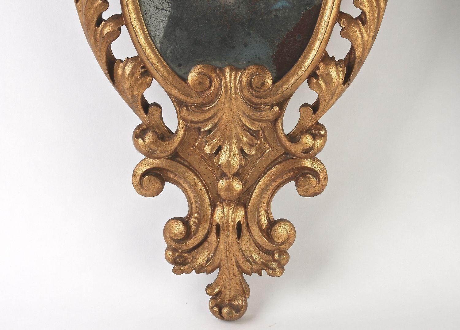 Softwood Pair of 19th Century Hand Carved Gilt Wall Mirrors, Italy, Ca. 1850 For Sale