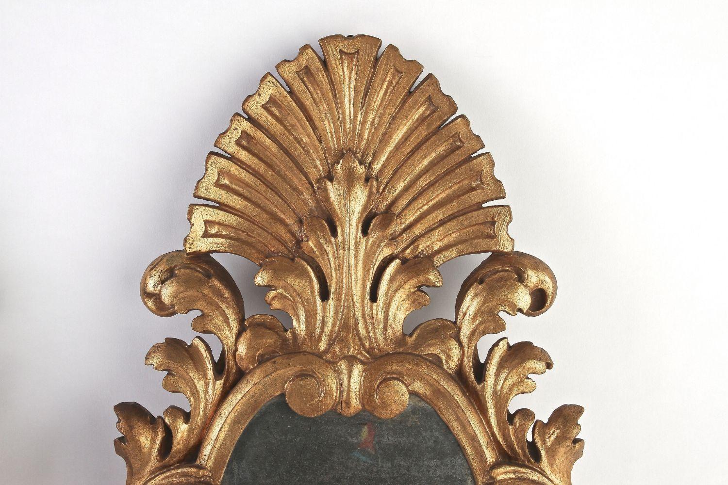 Pair of 19th Century Hand Carved Gilt Wall Mirrors, Italy, Ca. 1850 For Sale 2