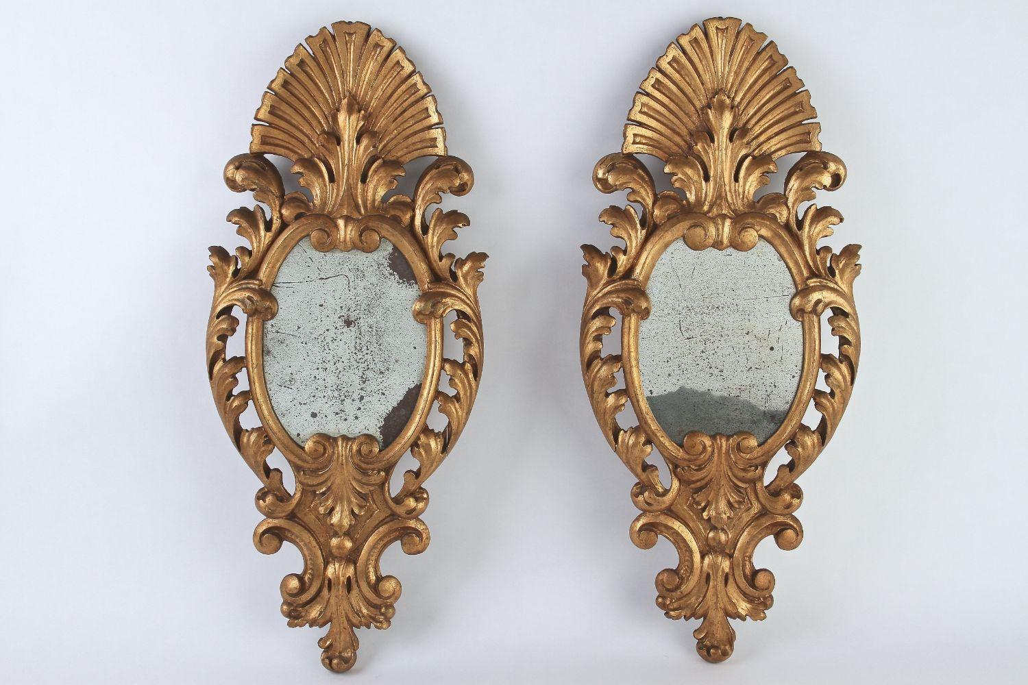 Pair of 19th Century Hand Carved Gilt Wall Mirrors, Italy, Ca. 1850 For Sale 4