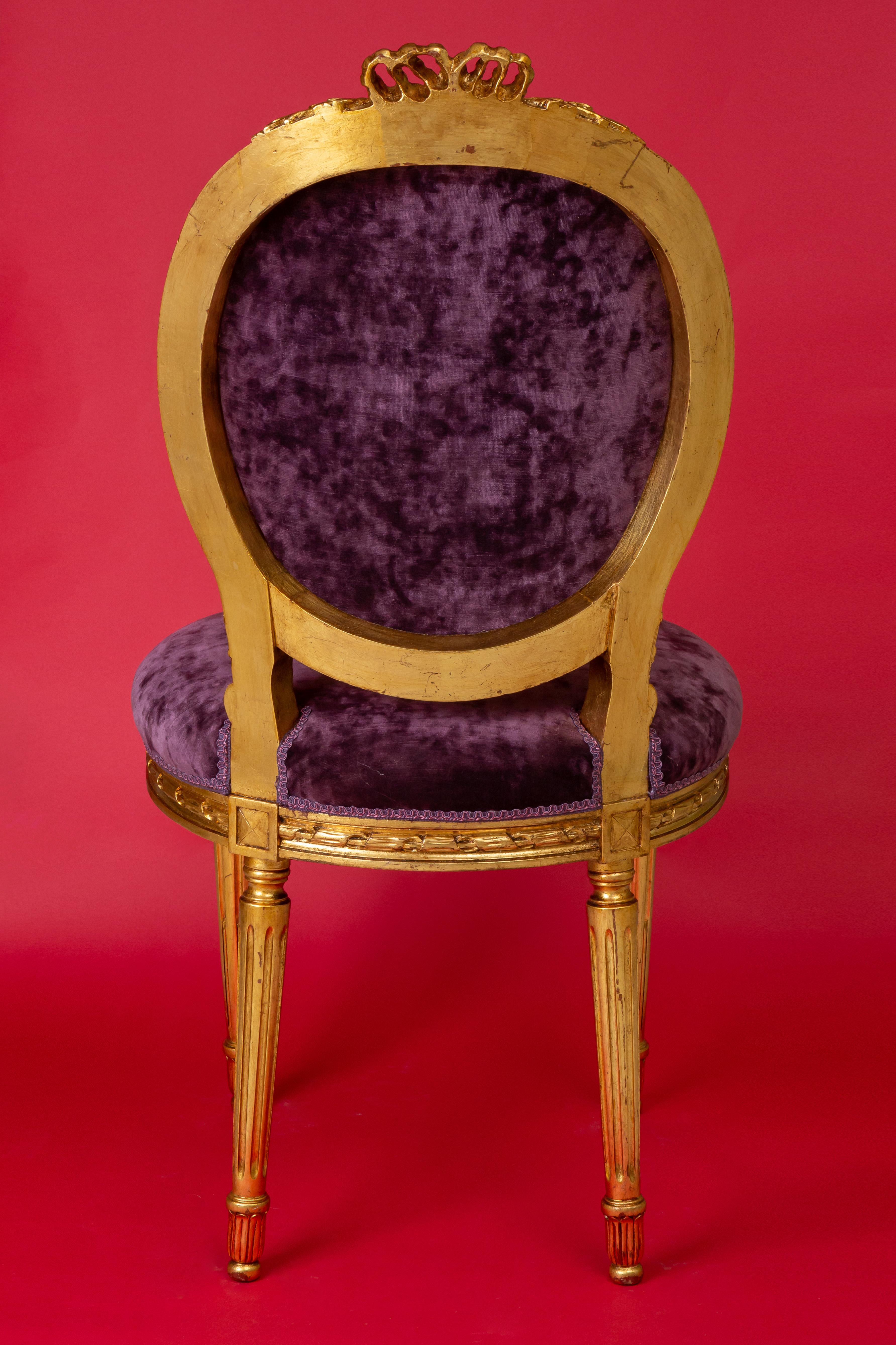 Pair of 19th Century Hand Carved with elegant Purple Velvet Chairs French Style 2